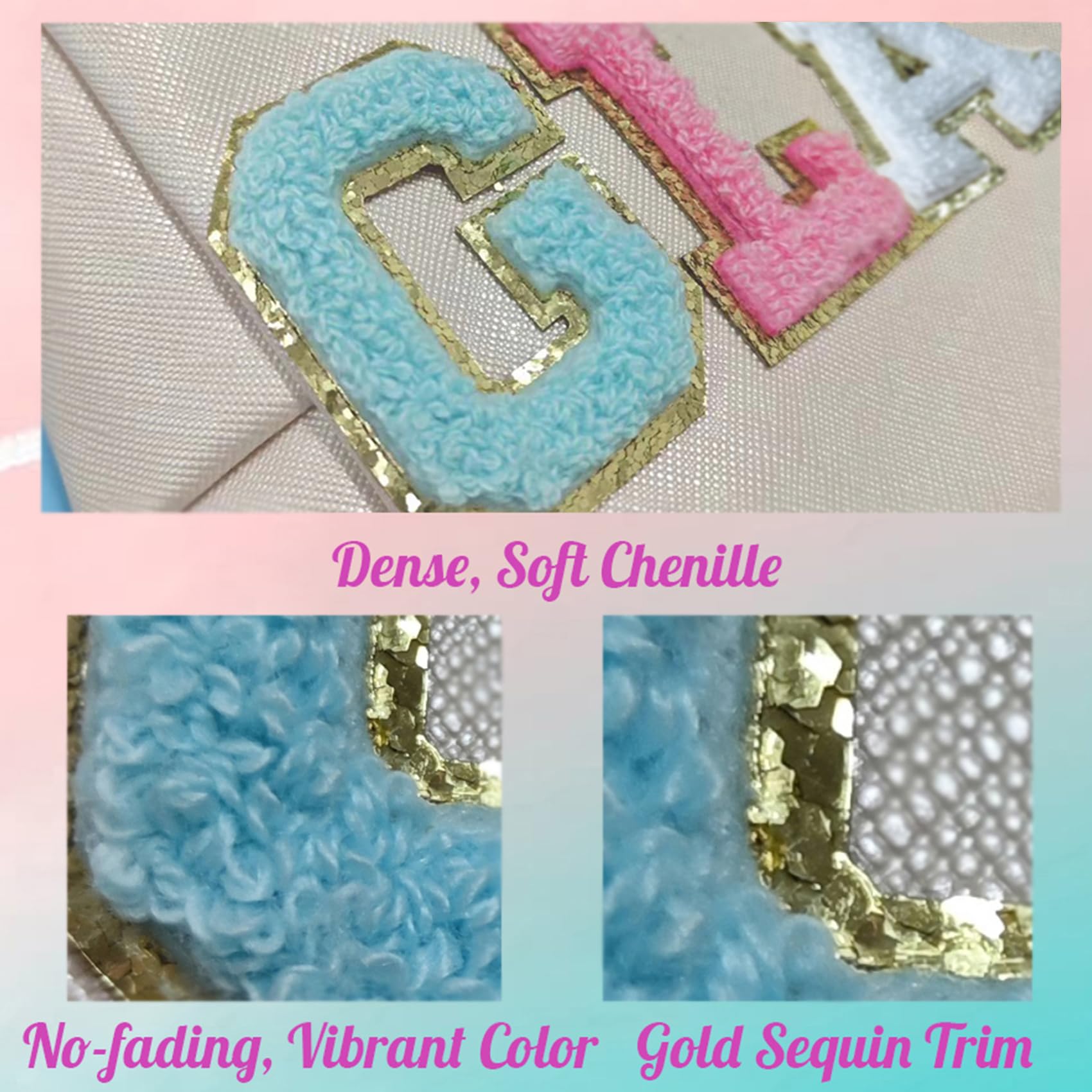 6 Pcs Self-Adhesive Chenille Letter Patches for Bags & Clothes - 2 Inch Preppy Varsity Style Iron-On Letters - Large Decorative Stickers for Laptop, Phone Case, Fridge, Hats & DIY Crafts - Perfect for School, Sports & Home Decor