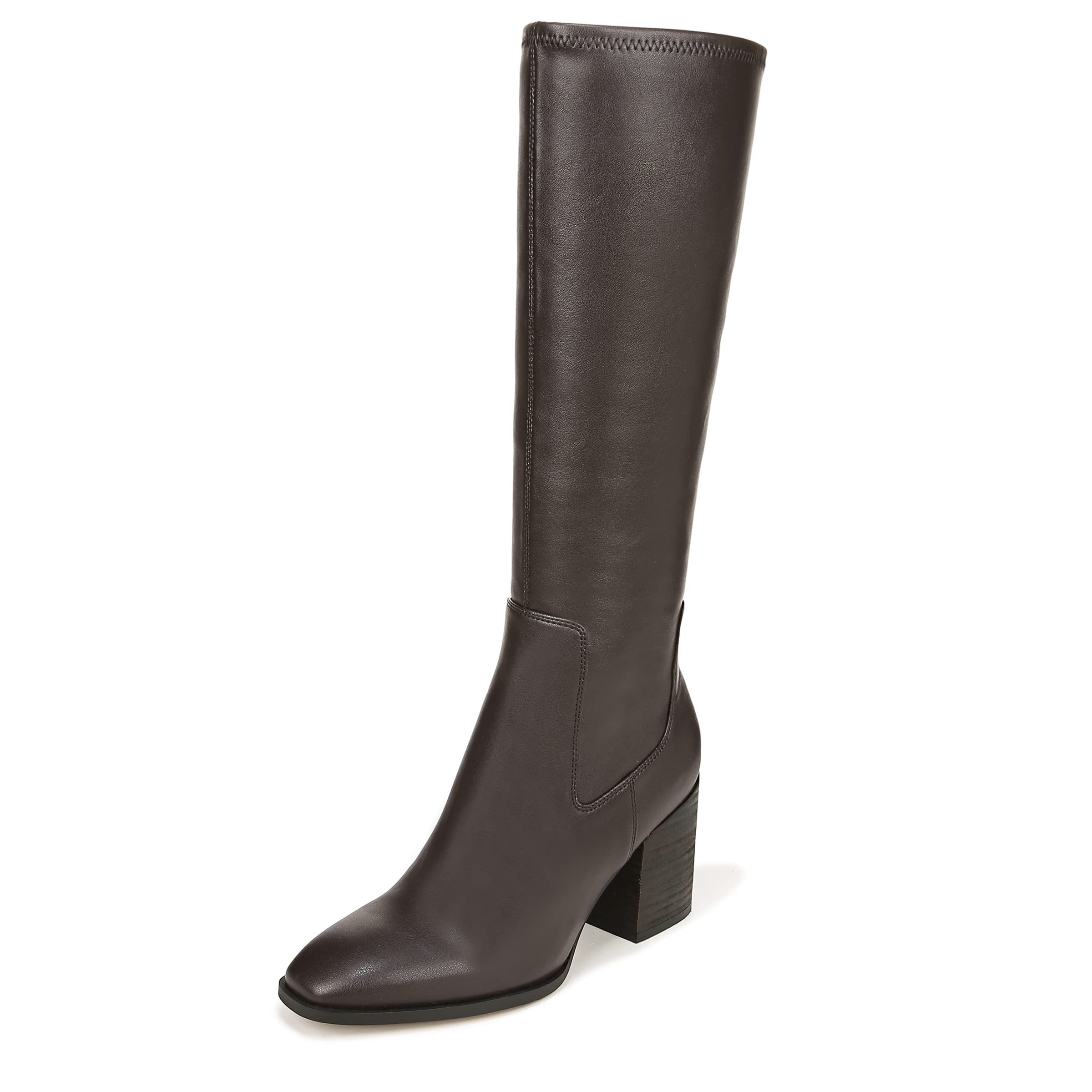 Vionic Inessa Women's High Shaft Dress Boots - Comfortable Stretch Synthetic Leather Chocolate Brown Boots for Work, Office & Winter Fashion (Size 7 Medium)