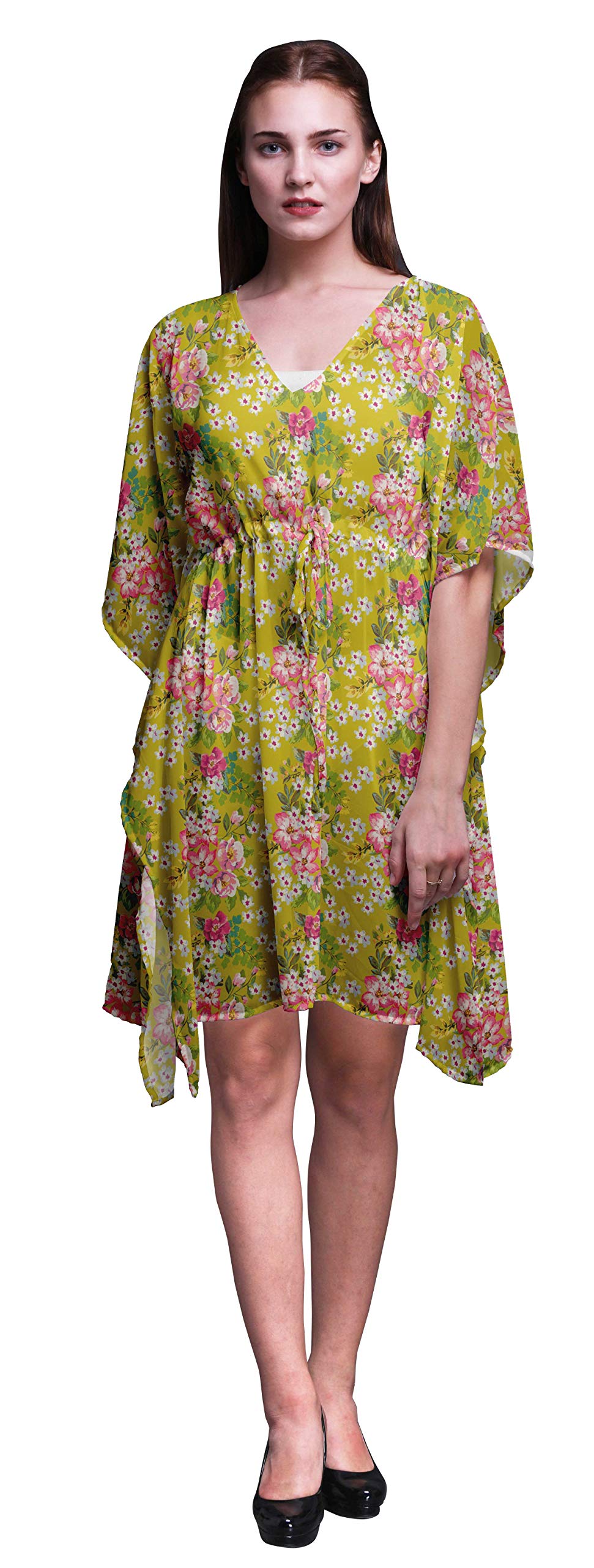 Bimba Women's Short Caftan Midi Dress - Beach Cover Up Swimwear, Lightweight Summer Kaftan for Pool, Vacation & Boho Style Outfits