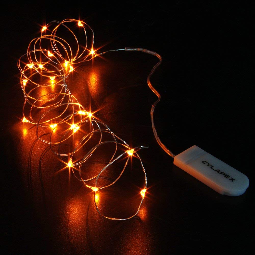 CYLAPEX 12 Pack Orange Fairy Lights - Battery Operated Starry String Lights with 3.3ft/1m Silver Copper Wire - Perfect for Halloween, Christmas, Wedding, Party & Home Decorations | Indoor & Outdoor Use for Festive Events, Costumes, and Seasonal Celebrations