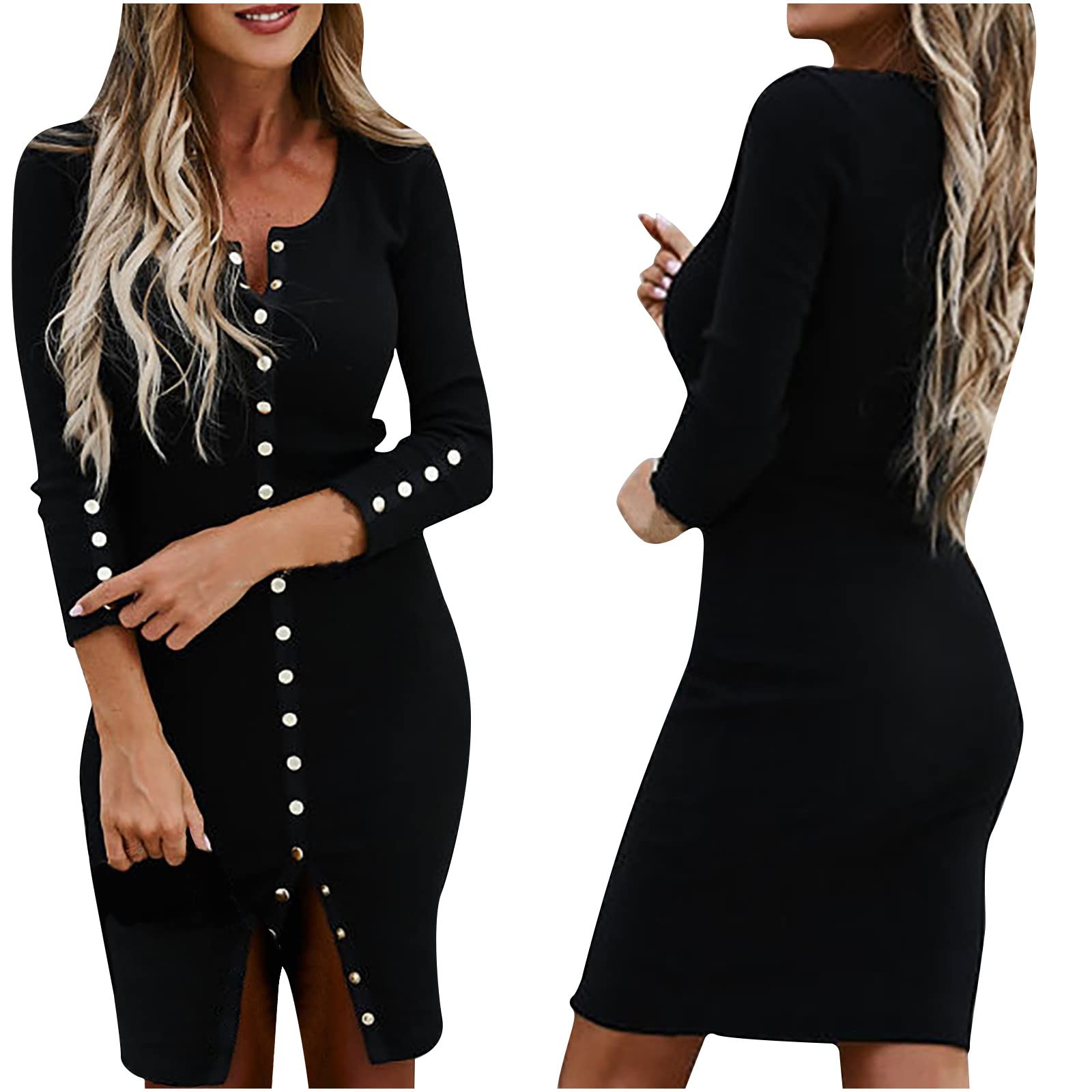 Women's Midi Button Down Dress - Solid Color T-Shirt Style Formal & Casual Pullover Shirt Dress for Office, Party, Birthday and Everyday Wear