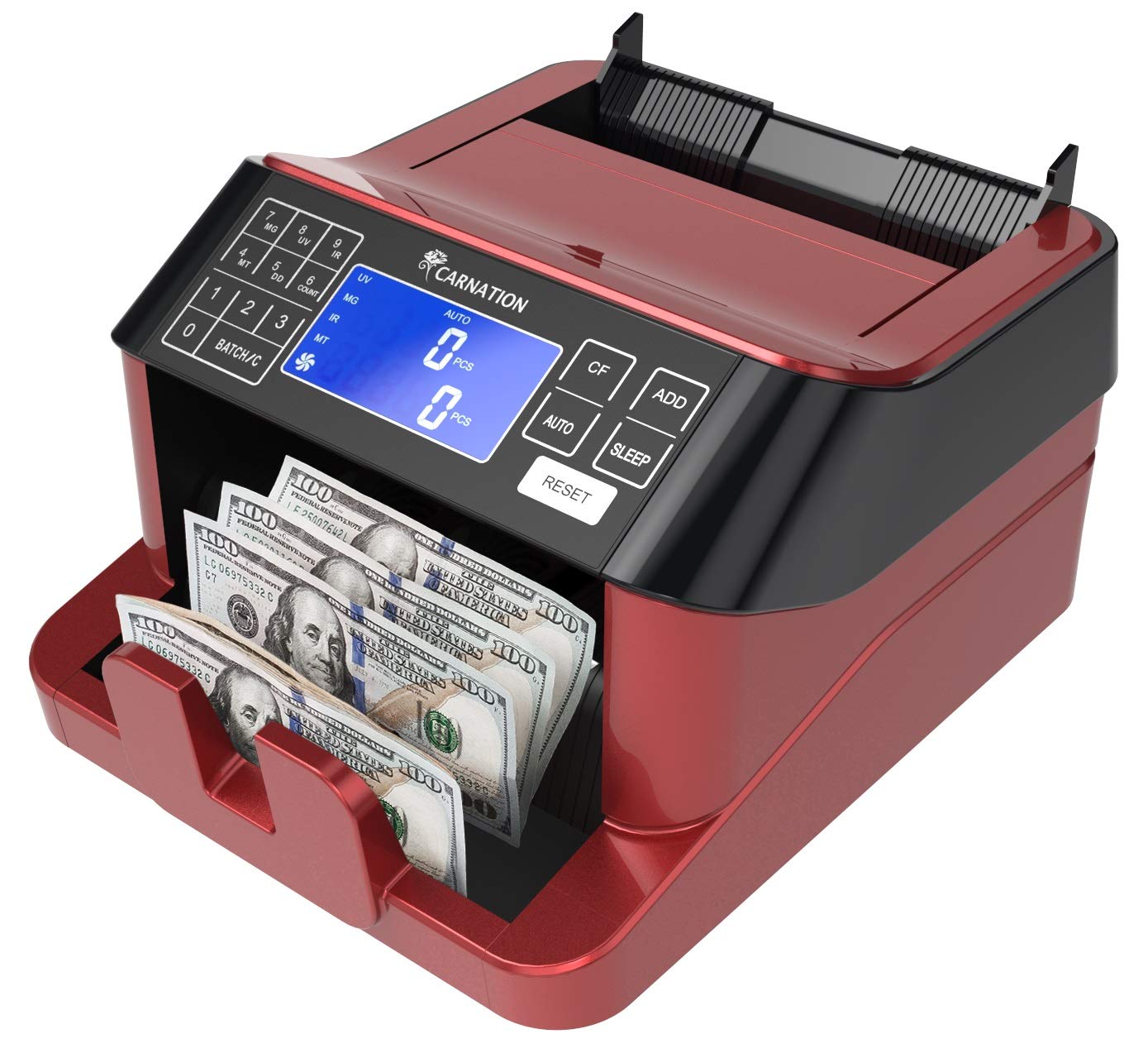 Authentic CARNATION USA Bill Counter with Advanced Counterfeit Detection - UV, Infrared, Magnetic, Metal Thread & Size Verification | Perfect for Banks, Retail Stores & Cash-Intensive Businesses