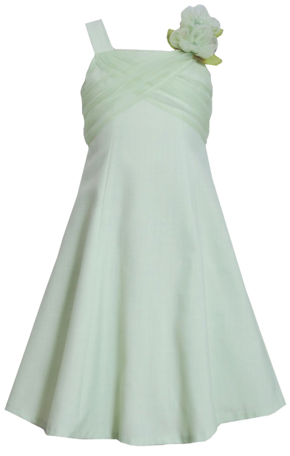 Girls' Green Organza Corsage Fit & Flare Linen Dress for Tweens (Ages 7-16) - Perfect for Birthday Parties, Easter, and Special Occasions