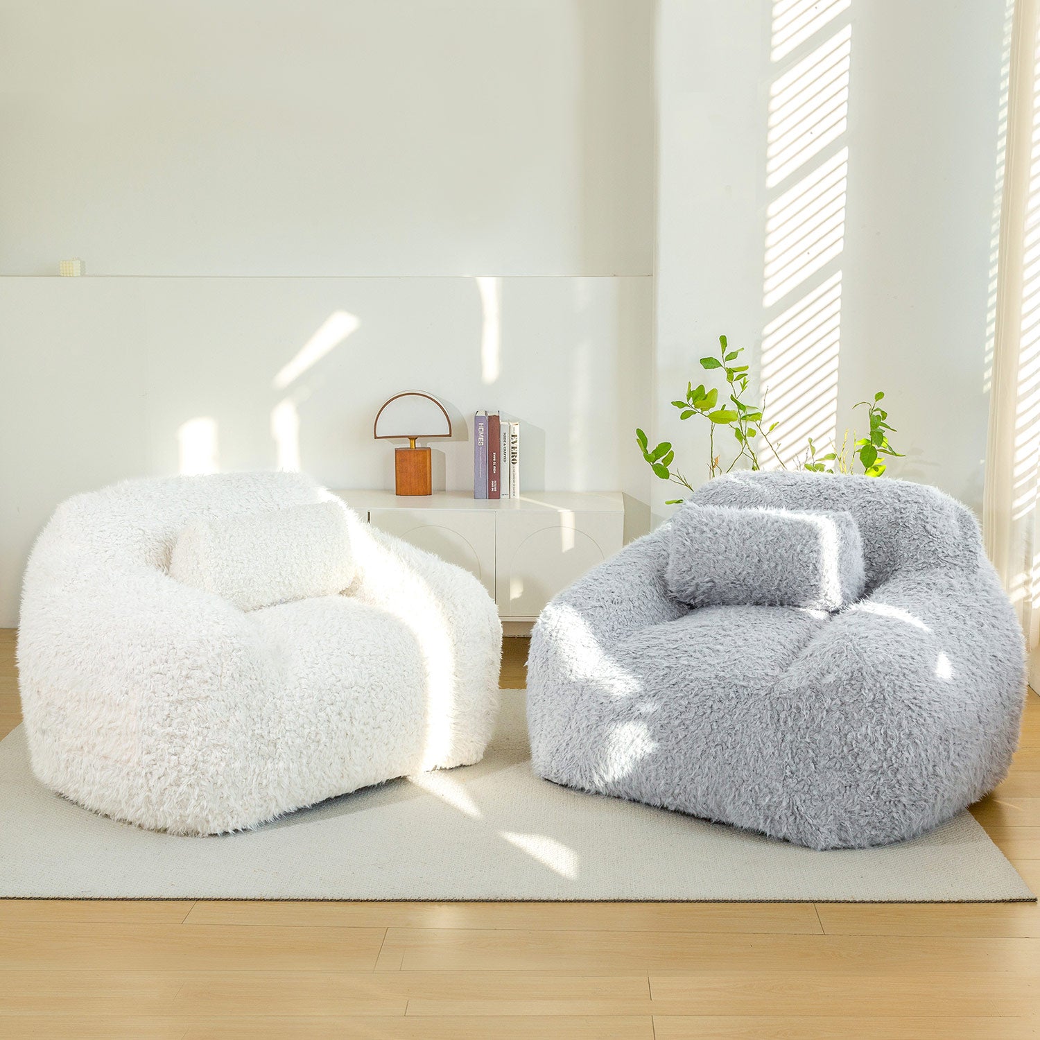 MAXYOYO Fluffy Comfy Large Bean Bag Chair with Pillow - Oversized Memory Foam Lounger for Adults & Teens - Perfect for Reading, Gaming, Movie Nights & Bedroom Relaxation - Beige