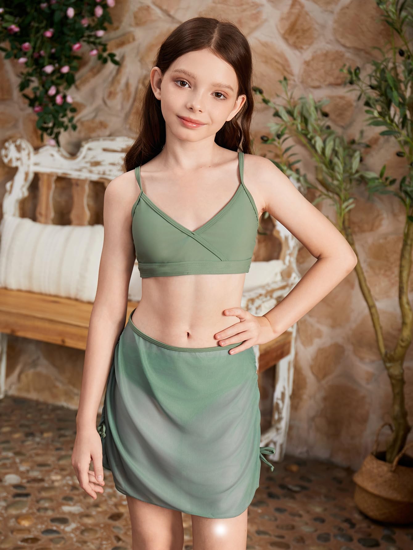 Verdusa Girls 3 Piece Bikini Swimwear Set - Cute High Waisted Bathing Suit with Cover Up Beach Skirt - Perfect for Pool, Beach Vacation & Summer Water Activities