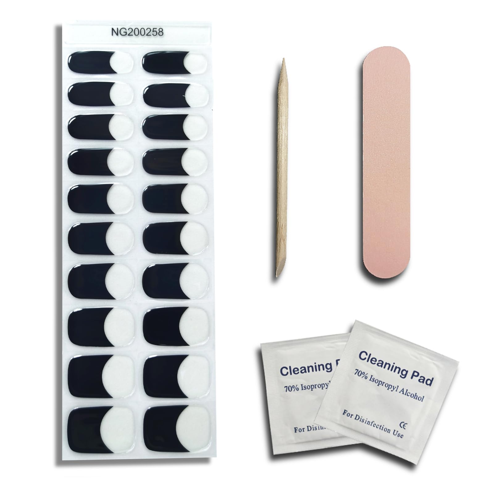 Semi Cured Gel Nail Strips - 20pcs Black French Tip UV Gel Nail Stickers | Long Lasting, Easy Application & Removal | Works with UV/LED Lamp | Perfect for Home Manicures, Parties & Special Occasions