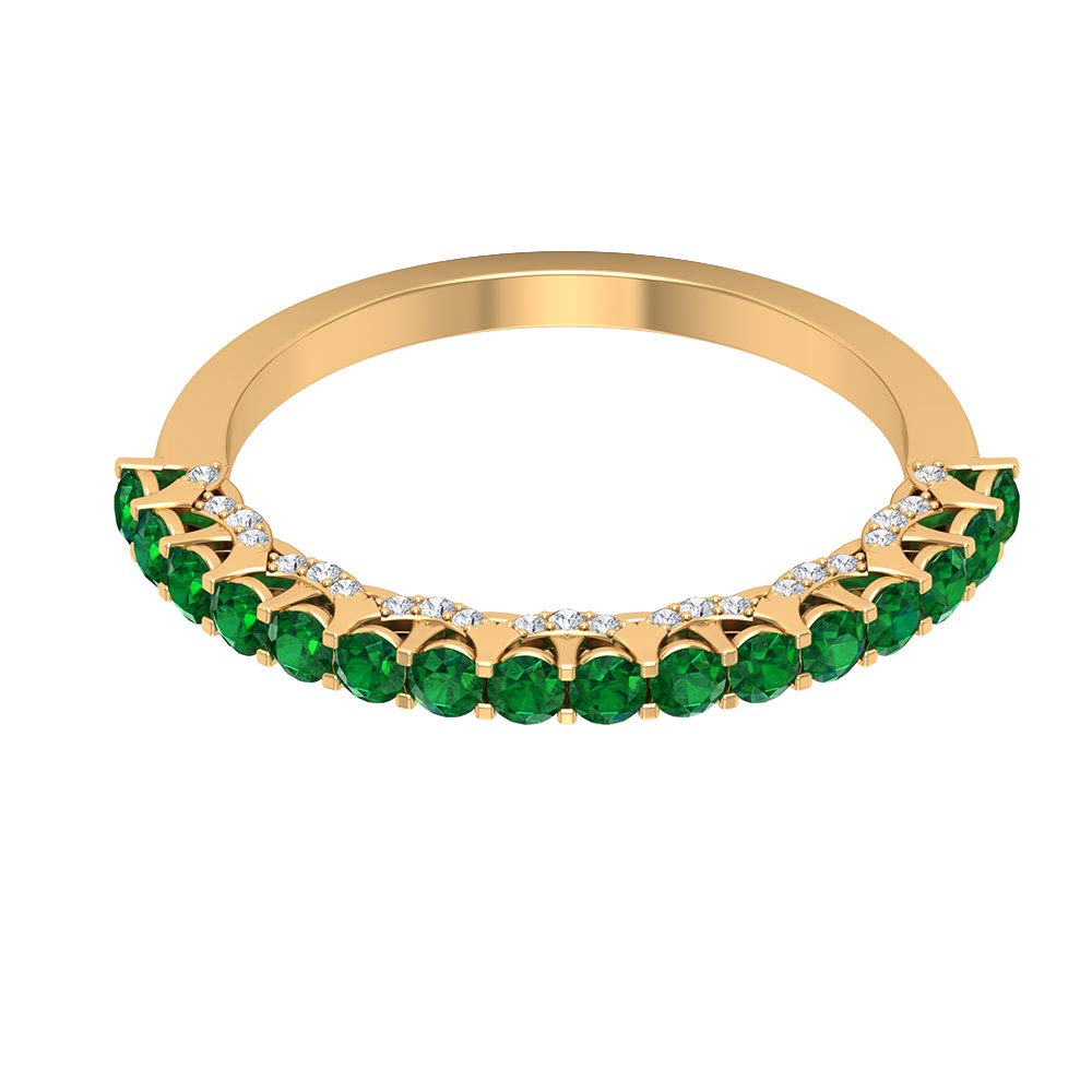 3/4 CT Emerald & Diamond 14K Solid Gold Half Eternity Ring for Women - Elegant Wedding Band, Anniversary Gift, Bridal Jewelry, Perfect for Engagement, Valentine's Day & Special Occasions