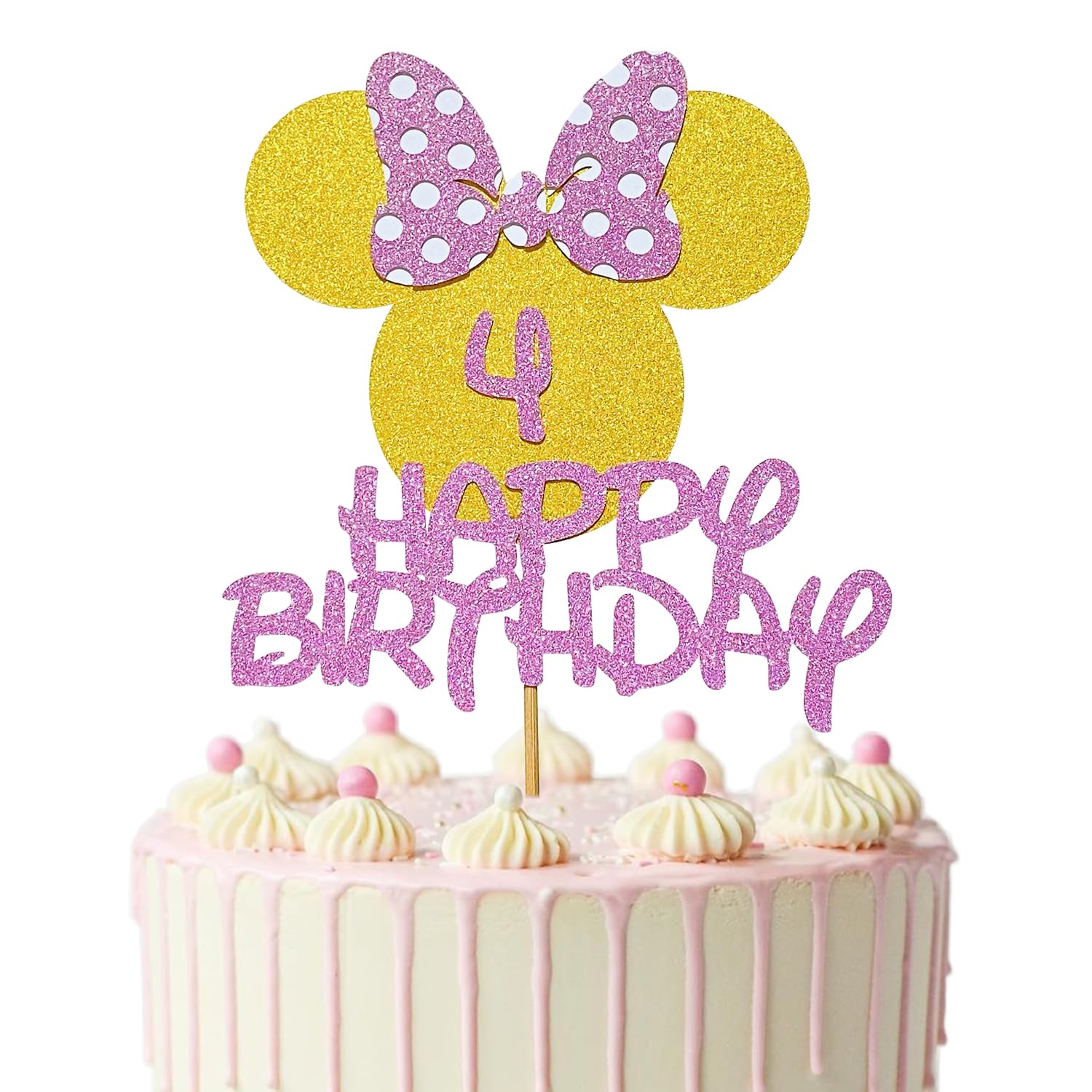 Minnie Mouse 4th Birthday Cake Topper - Happy Birthday Decorations for 4 Year Old Girls - Disney Party Supplies for Kids Birthday Cakes & Celebrations