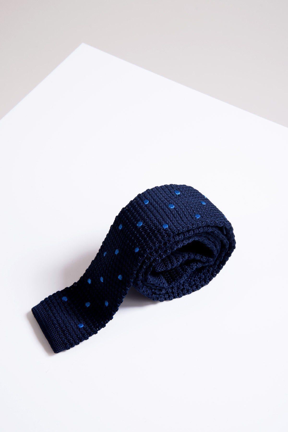 KT Navy Spot Knitted Tie for Men - Stylish Textured Necktie for Business, Weddings & Formal Occasions