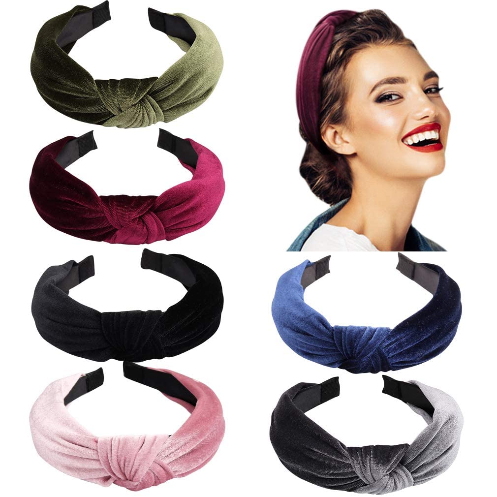 BELICIA 4 Pack Velvet Headbands for Women - Wide Knotted Hair Bands, Stretchable Elastic Head Wraps for Women & Girls (Perfect for Workouts, Yoga, Running & Everyday Styling)