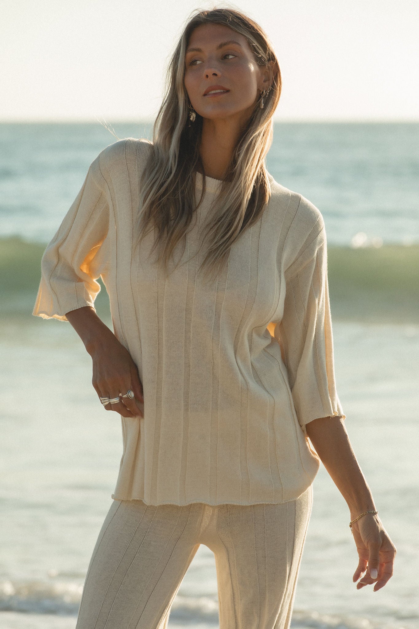 Stylish Seashell Ribbed Cotton Blend Sweater Top for Women | Soft Comfortable Knit Pullover | Perfect for Fall Layering & Casual Outfits
