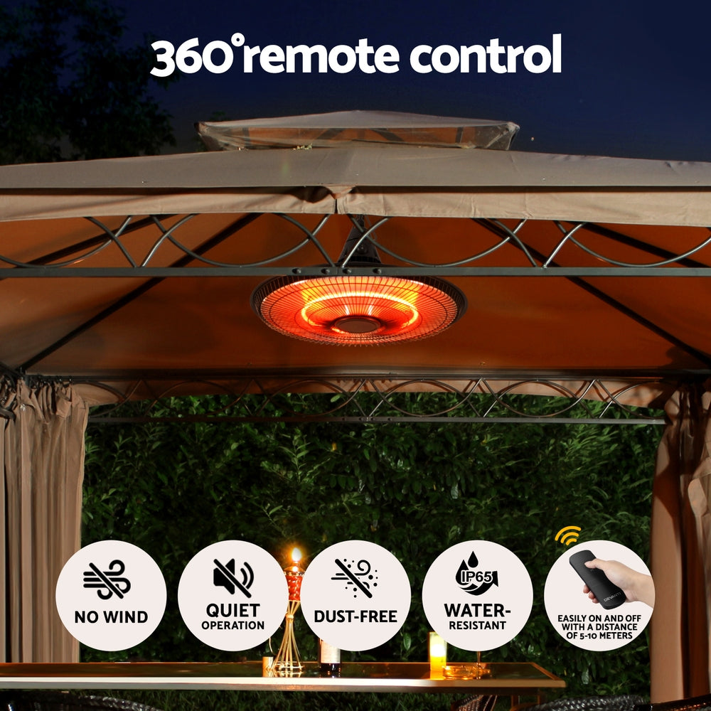 Devanti 1500W Hanging Electric Patio Heater - Outdoor Infrared Heating for Patio, Deck, Garden & Backyard - Perfect for Cold Weather Comfort