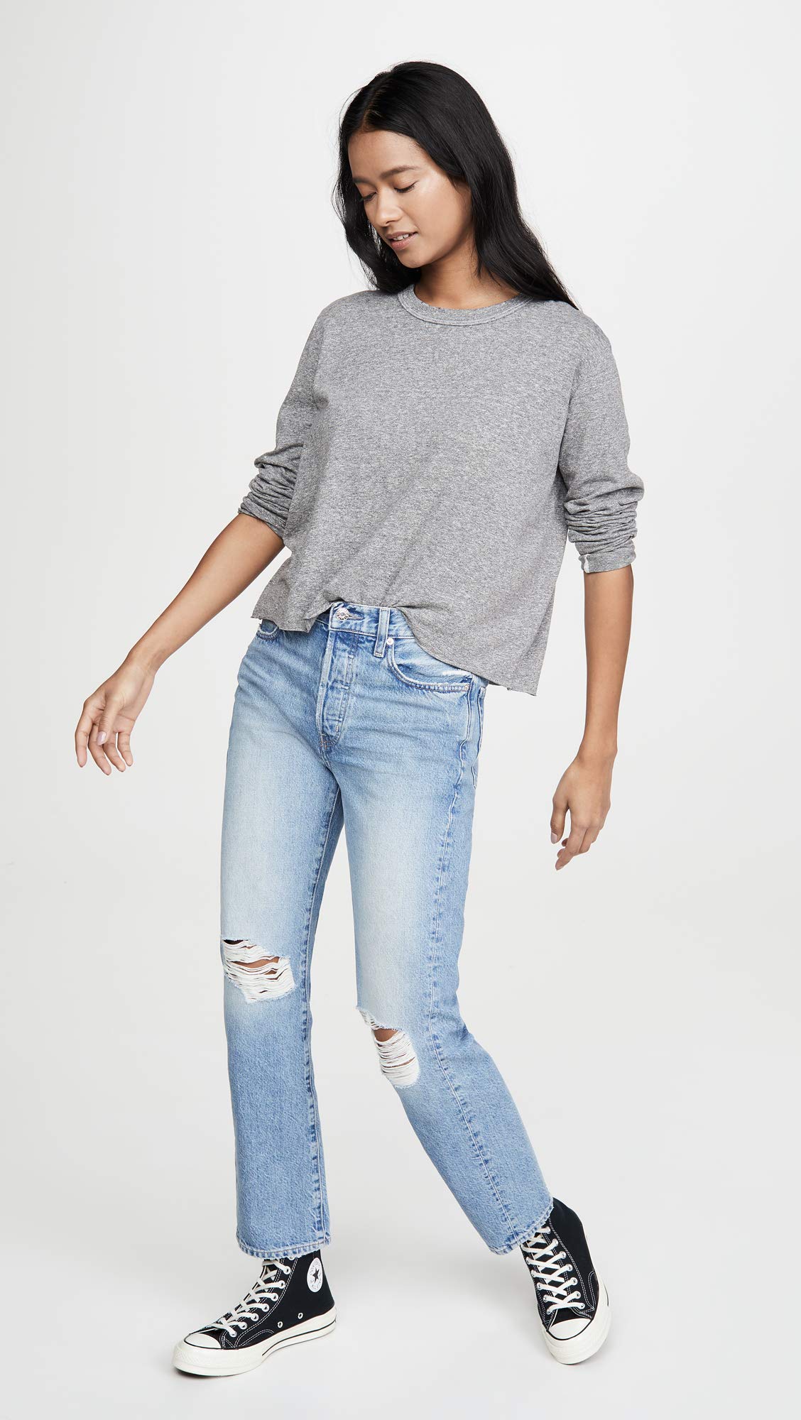 THE GREAT. Women's Long Sleeve Crop Top T-Shirt - Soft Casual Tee for Layering, Workouts & Everyday Wear
