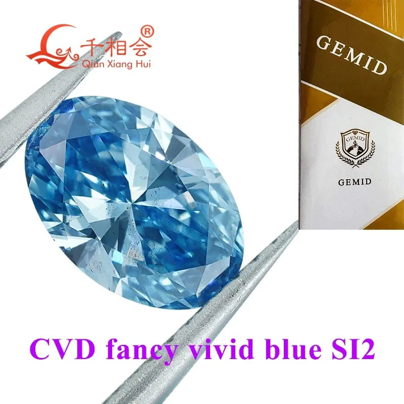1ct & 2.4ct Lab Grown CVD Diamond - Fancy Vivid Aqua Blue, Oval Shape, VVS-SI Clarity, GEMID Certified Loose Stone for Jewelry Making & Engagement Rings
