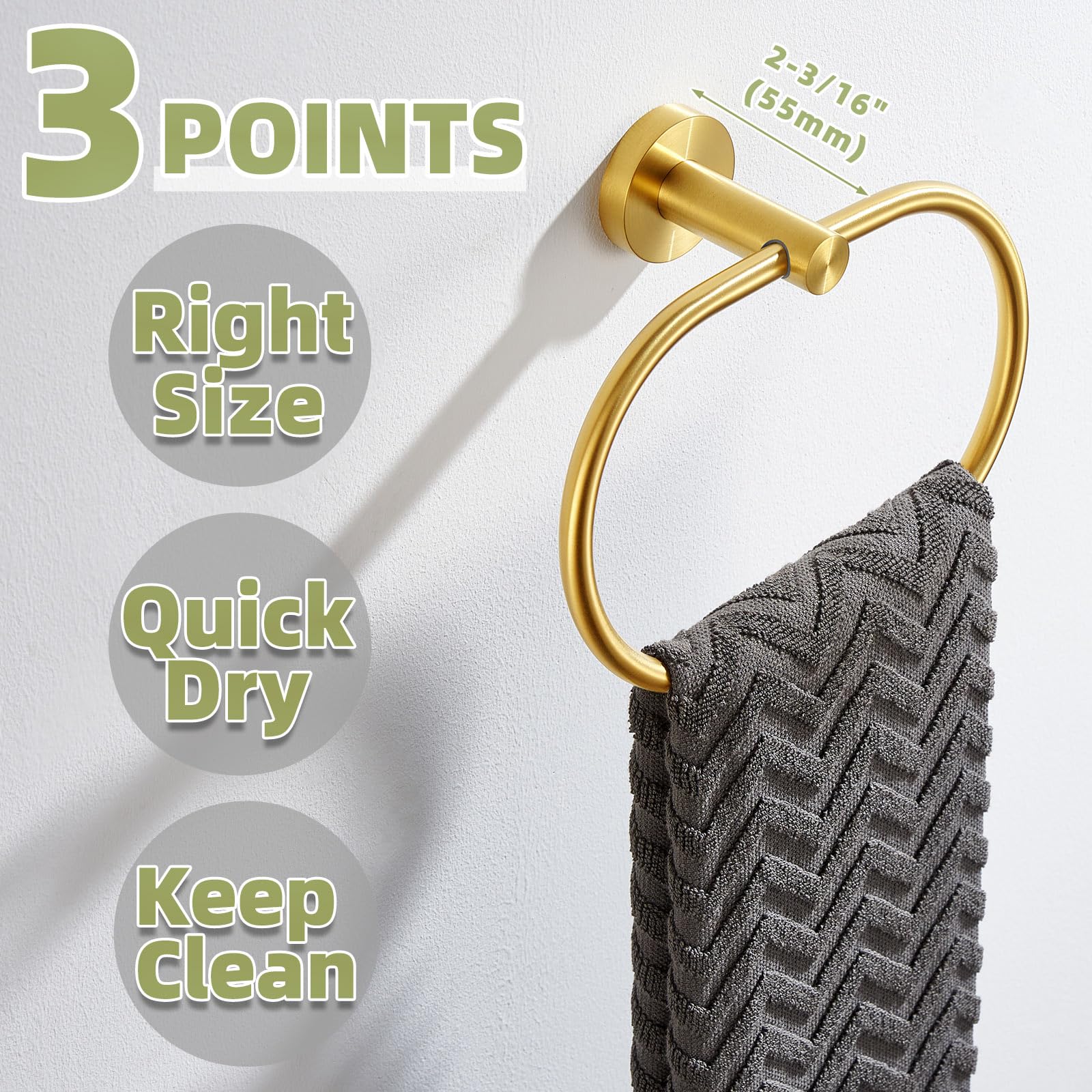 APLusee 304 Stainless Steel Swivel Hand Towel Holder - Brushed Gold Bath Towel Ring for Sink, Modern Bathroom Accessories - Perfect for Kitchen, Bathroom & Powder Room Organization