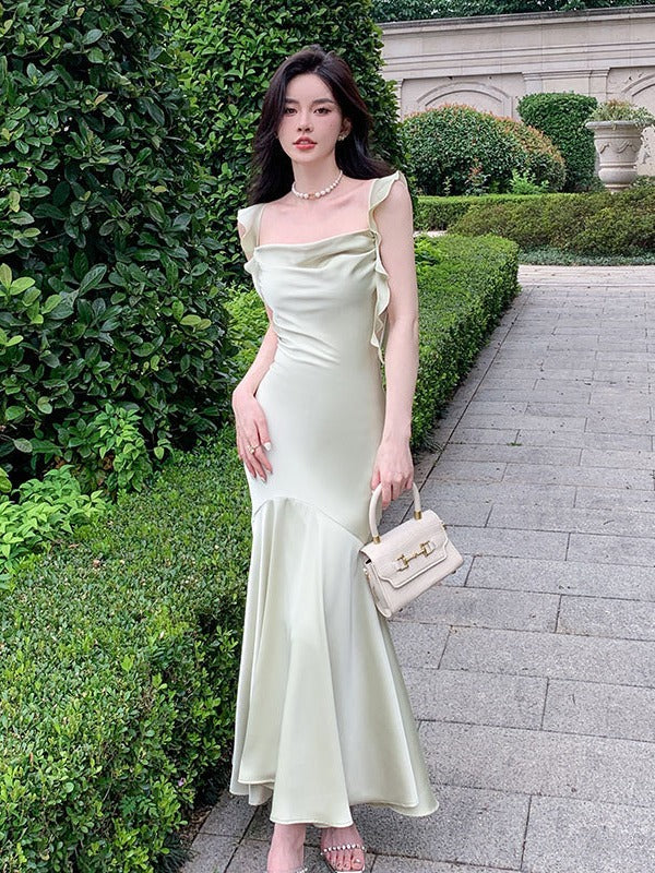 Elegant Fairy Satin Mermaid Evening Gown - Vintage 1920s Style Long Formal Dress for Prom, Wedding & Special Occasions