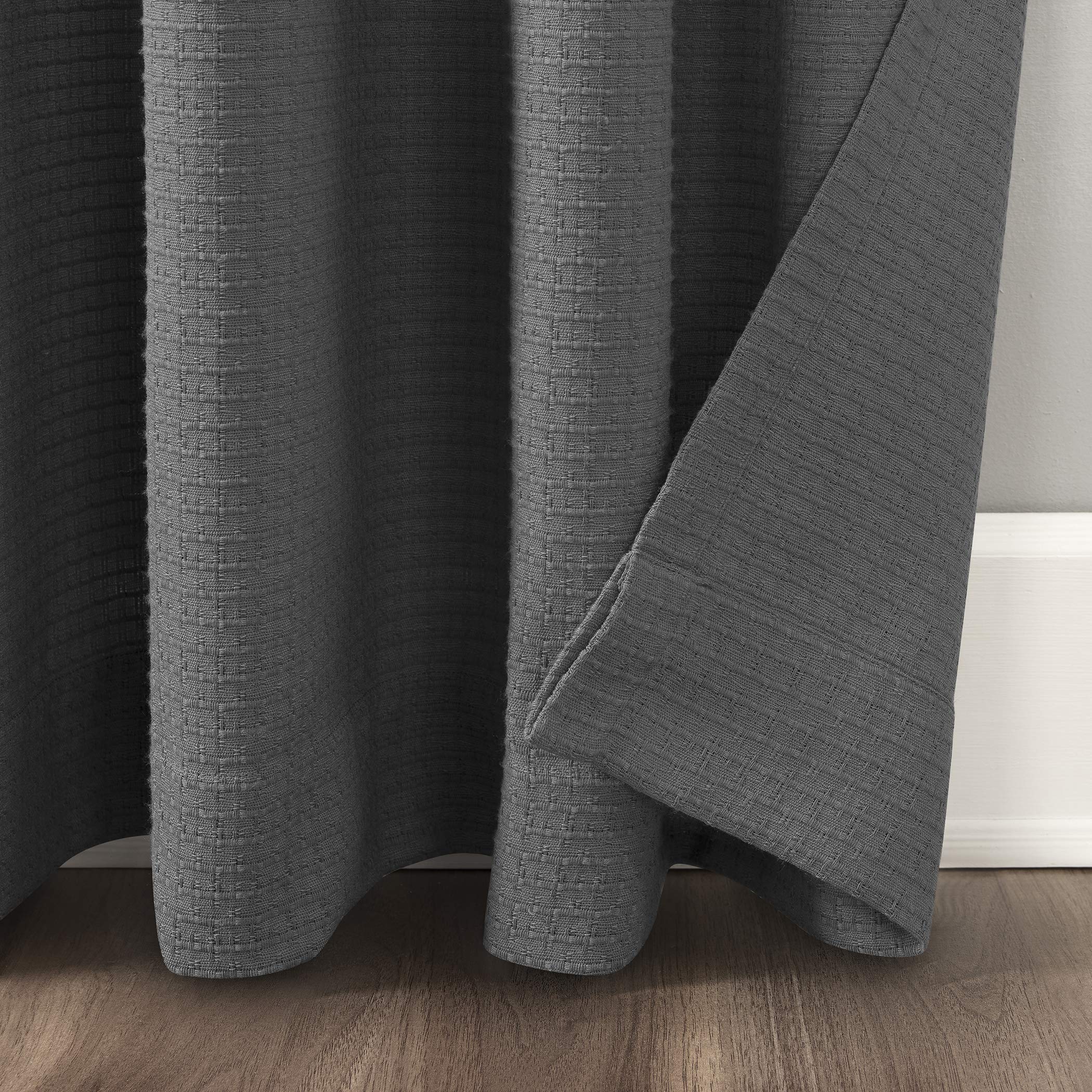 52 x 96 Inch Gray Waffle Texture Window Curtain Panel - Hypoallergenic, Pet Friendly & Dust Resistant for Living Room, Bedroom & Home Decor