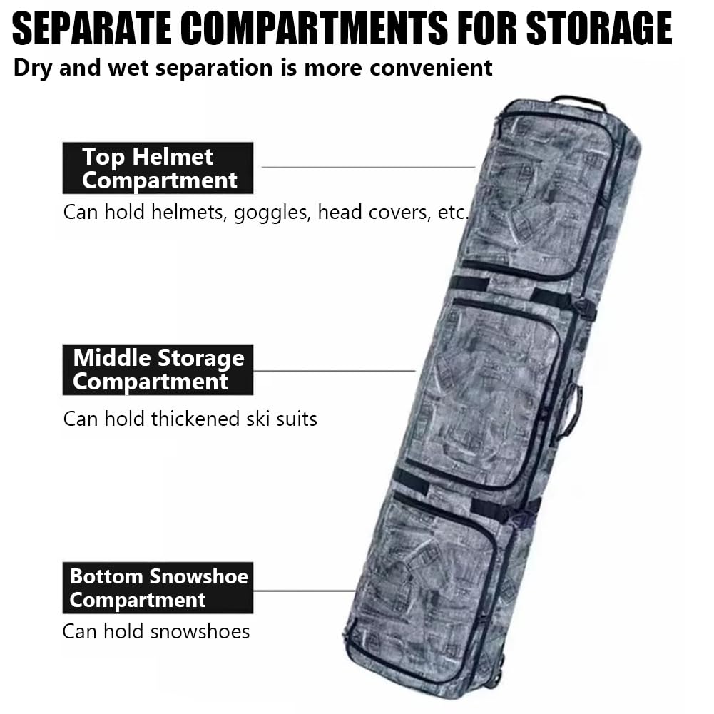 Padded Snowboard Travel Bag with Wheels - Lightweight Rolling Ski & Snowboard Carrier for Airplane Travel - Durable Snowboarding Equipment Bag for Flying, Ski Trips & Winter Sports Gear Storage