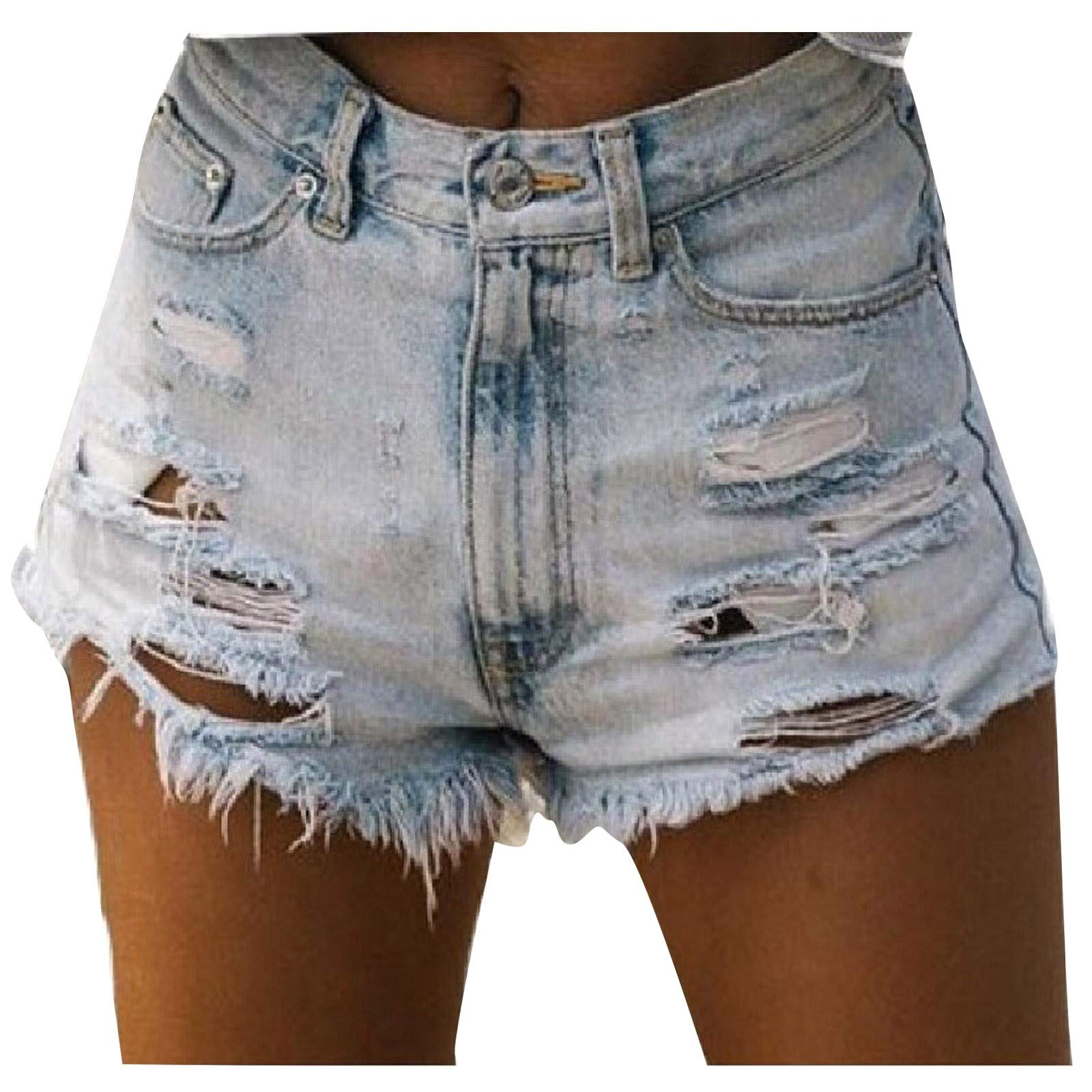 Kingsir Women's High Waist Denim Shorts with Tassel & Perforated Holes - Summer Casual Plus Size Shorts for Women | Perfect for Beach, Vacation & Everyday Wear