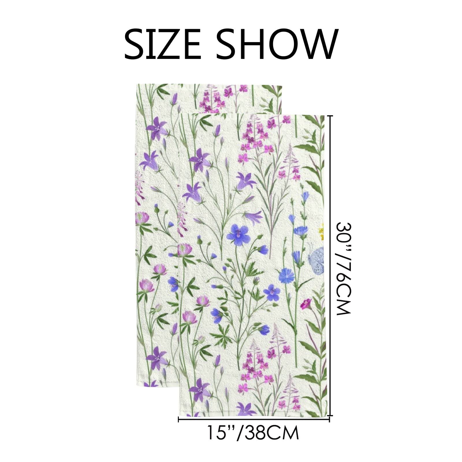 Vantaso 2-Pack Soft & Absorbent Bath Hand Towels - Spring Blue & Pink Meadow Flowers, Beige Washcloths for Kitchen, Bathroom, Hotel, Gym & Spa | Perfect for Home Decor, Guest Towels & Luxury Spa Experience