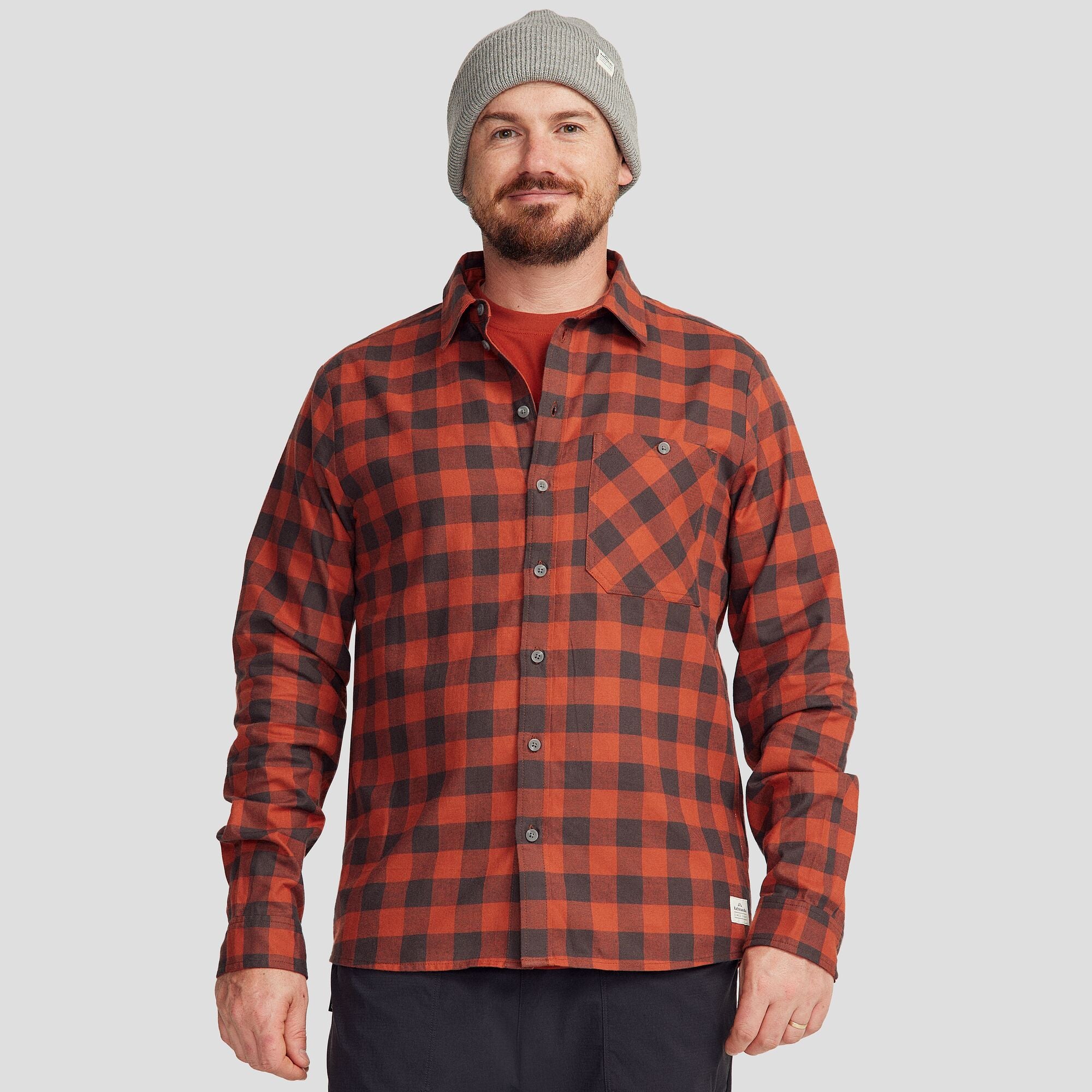 Fyfe Mens Long Sleeve Shirt - Redwood Gingham Plaid Flannel Shirt for Men | Casual Wear, Outdoor Activities & Fall Fashion