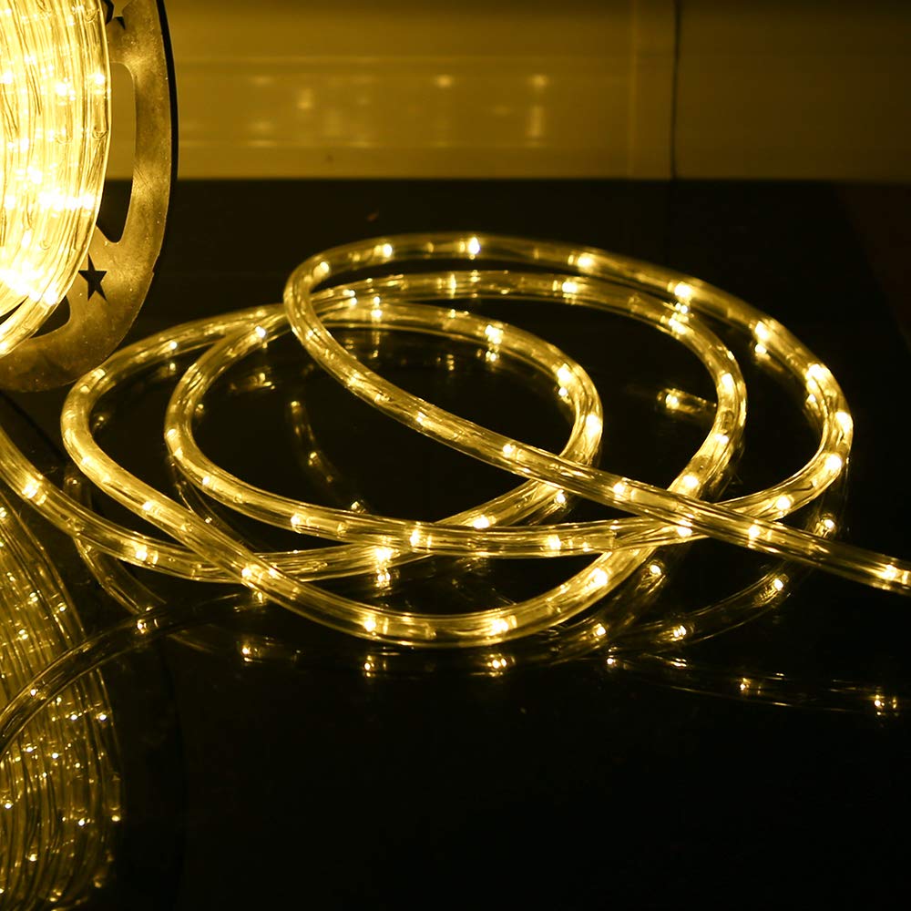 50ft 360 LED Waterproof Rope Lights - Connectable 110V Indoor/Outdoor String Lights for Deck, Patio, Pool, Backyard, Camping, Bedroom & Christmas Decor - Warm White Lighting for Parties, Weddings & Landscape Design