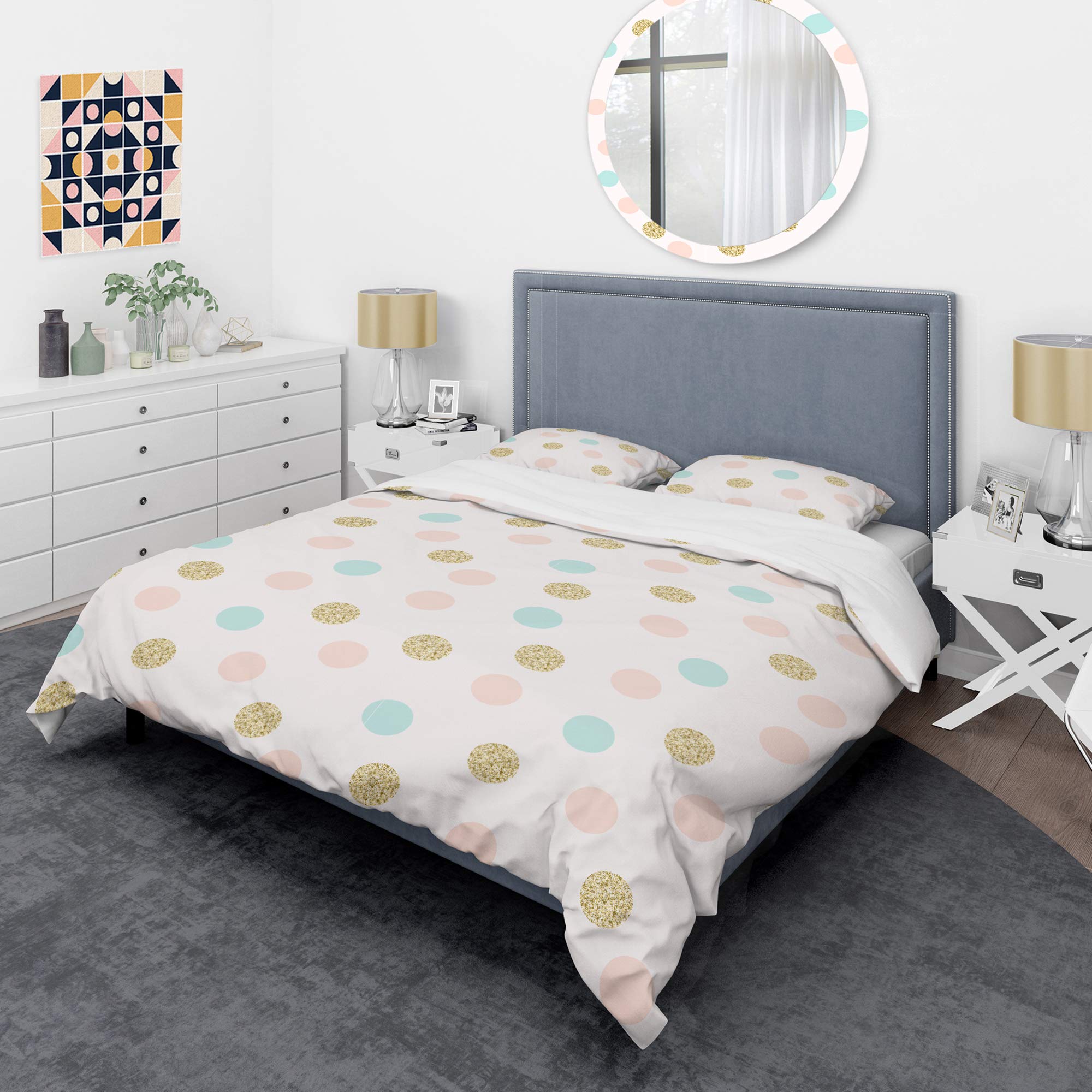 Gold Chic Mid-Century Modern Duvet Cover Set King Size - 3 Piece Luxury Bedding Set for All Seasons | Perfect for Master Bedroom, Guest Room & Modern Home Decor