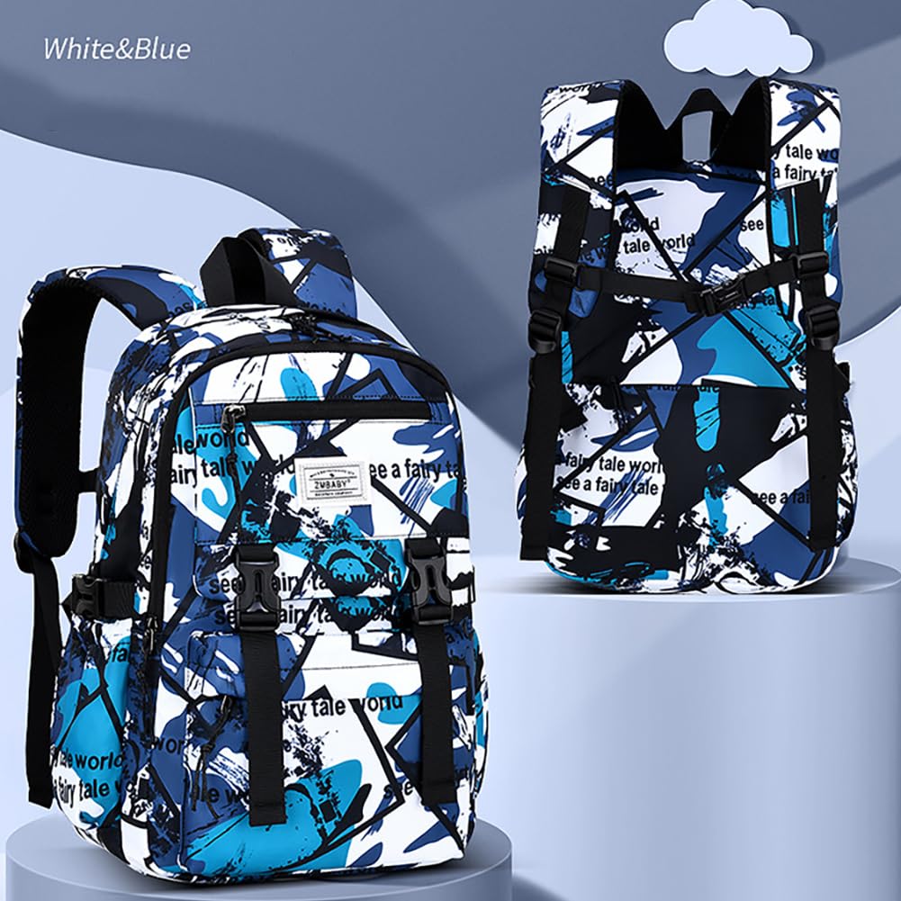 MATMO Camouflage Backpack for Kids & Adults - Boys Girls School Backpack, Lightweight Student Backpack, Durable Camo Daypack for Hiking, Travel & Daily Use (Blue, Small)