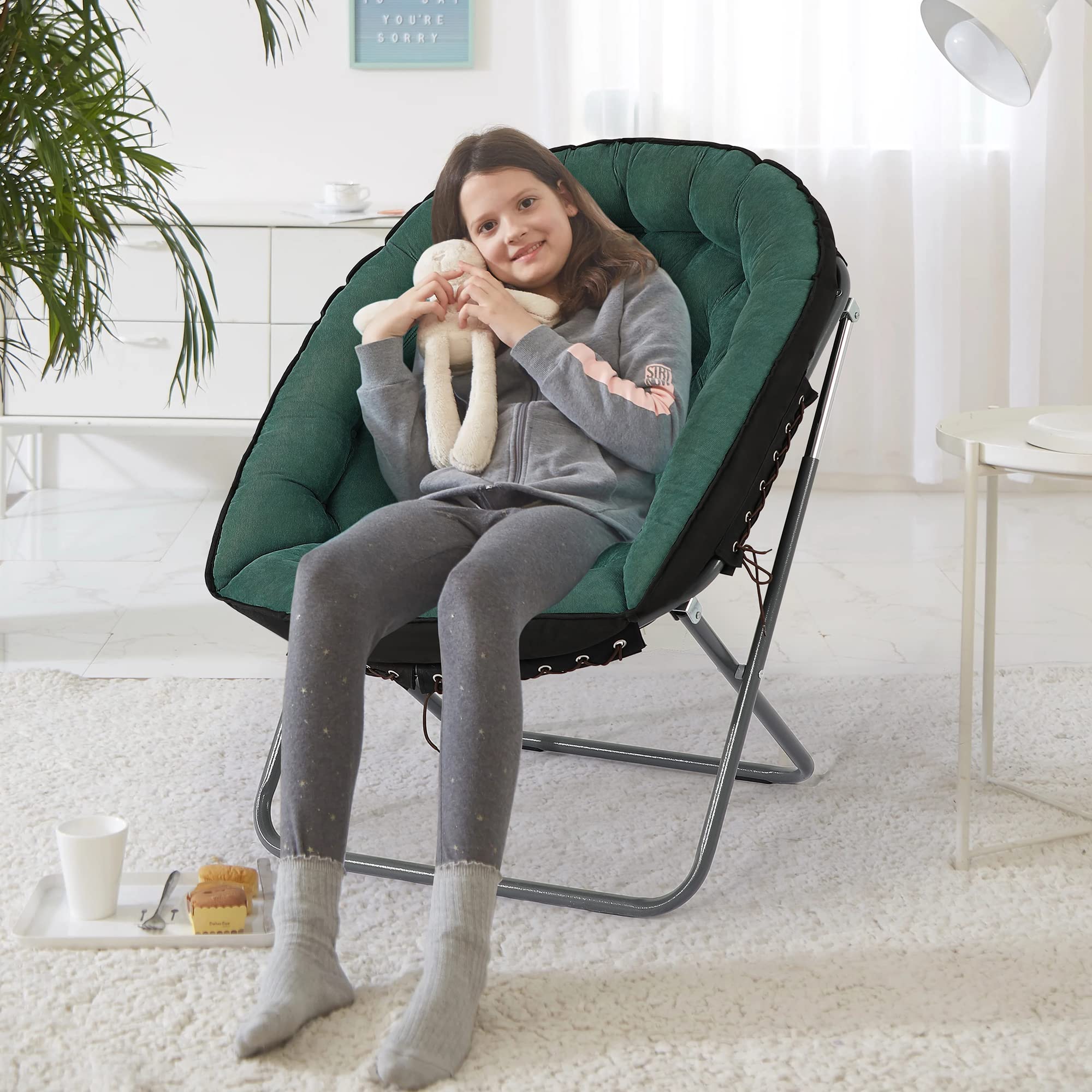 **Portable Folding Saucer Chair - Oversized Moon Chair with Sturdy Metal Frame, Comfy Lounge Chair for Bedroom, Living Room & Outdoor Use - Perfect for Relaxing, Reading & Lounging**