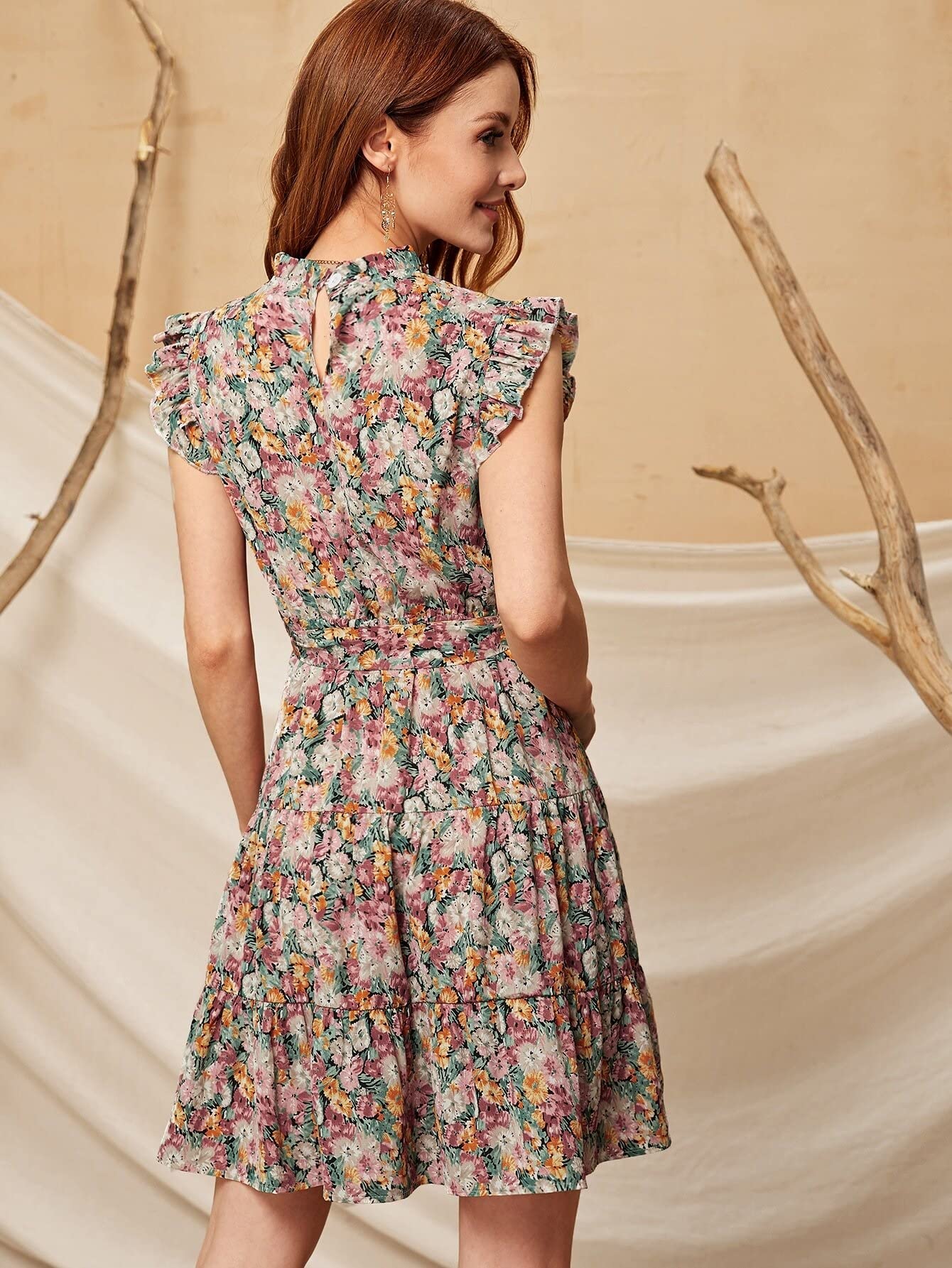 Boho Floral Print Ruffle Hem Belted Dress for Women - Perfect for Summer Parties, Beach Vacations & Casual Outings