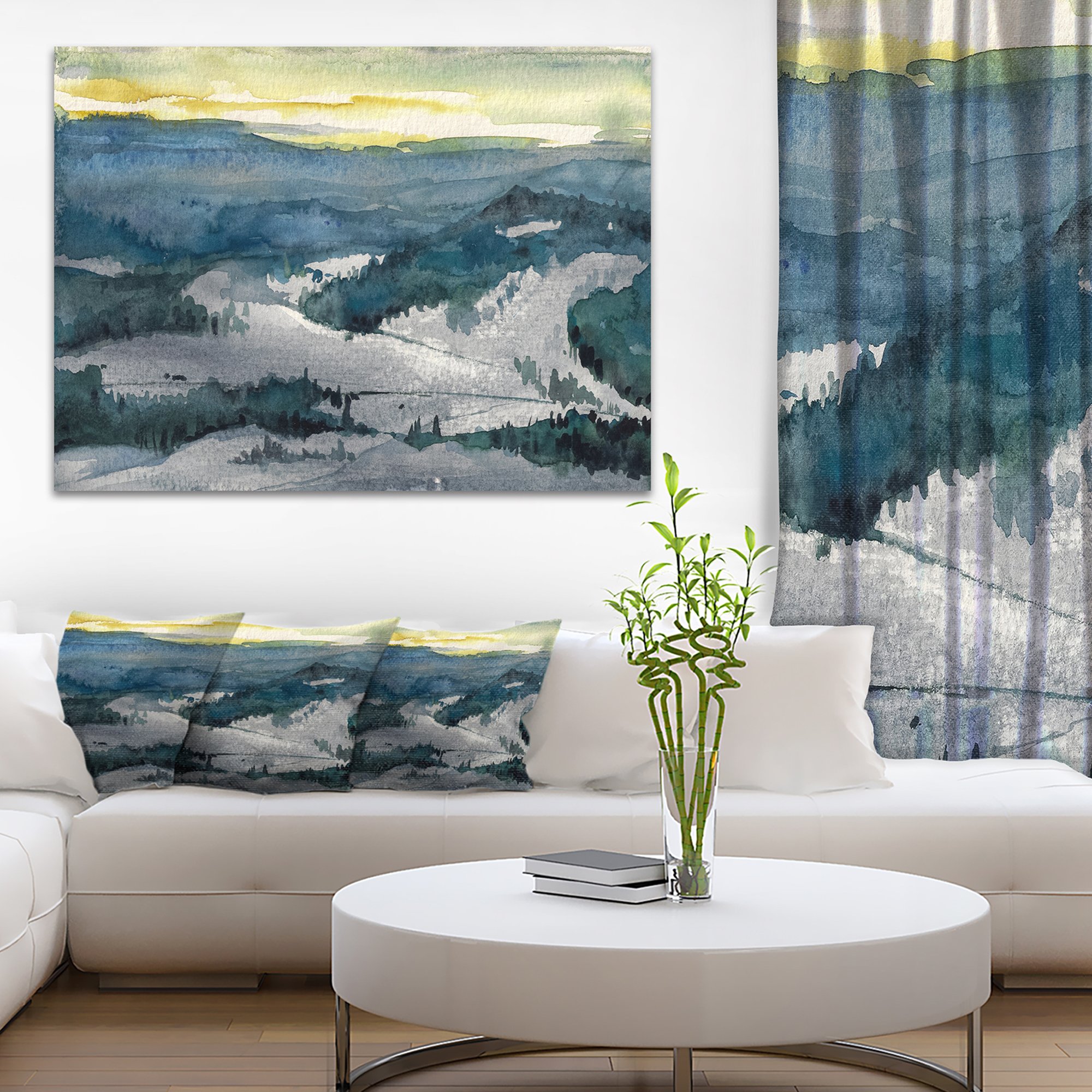 Dark Mountains Watercolor Landscape Painting - Premium Canvas Wall Art Print for Home & Office Decor | Nature-Inspired Living Room & Bedroom Wall Decor