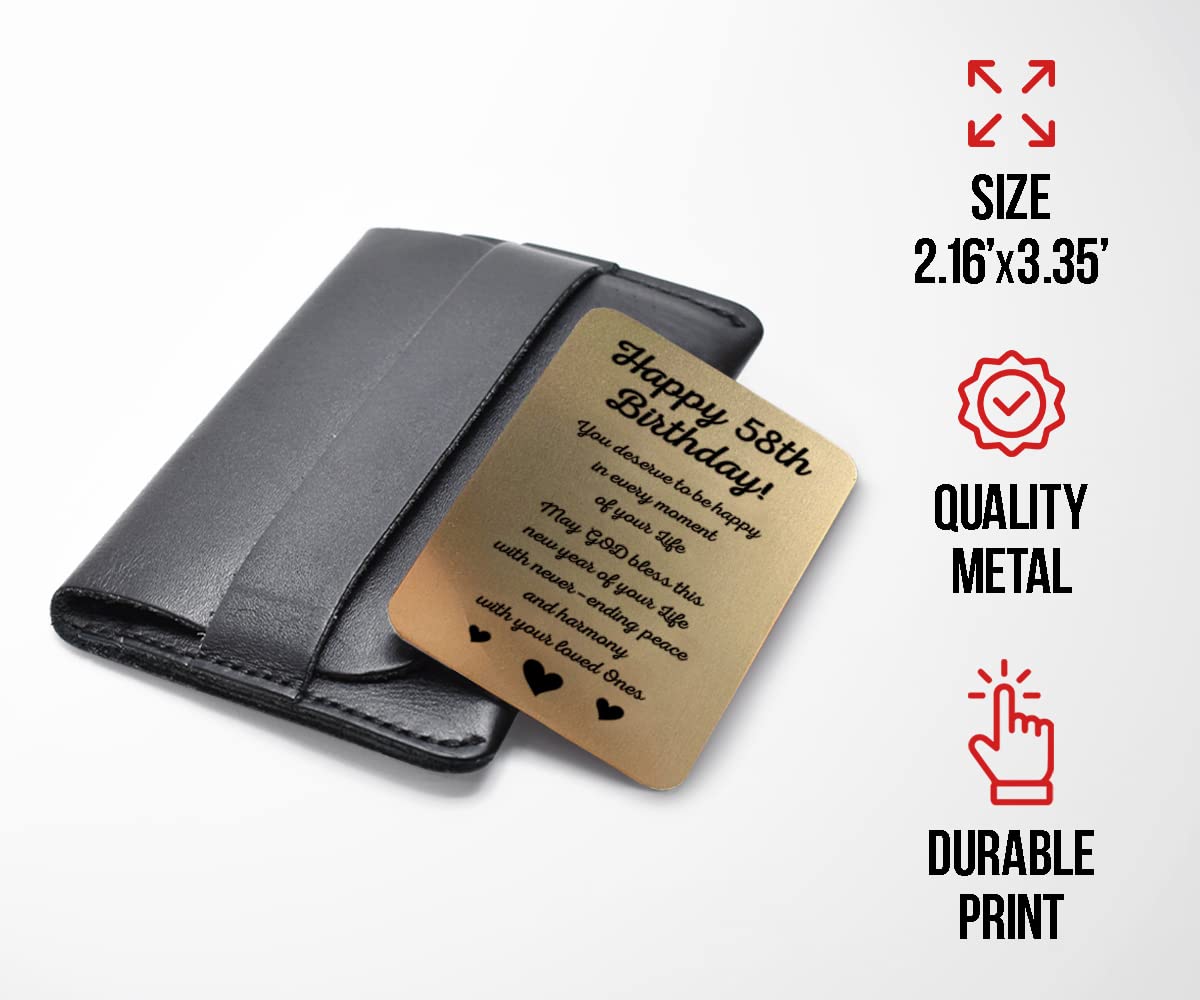 Paintio 58th Birthday Card - Elegant Aluminum Wallet Insert Gift for Wife, Husband, Women or Men | Perfect 58 Year Old Birthday & Anniversary Present | Great for Celebrations, Milestones & Special Occasions