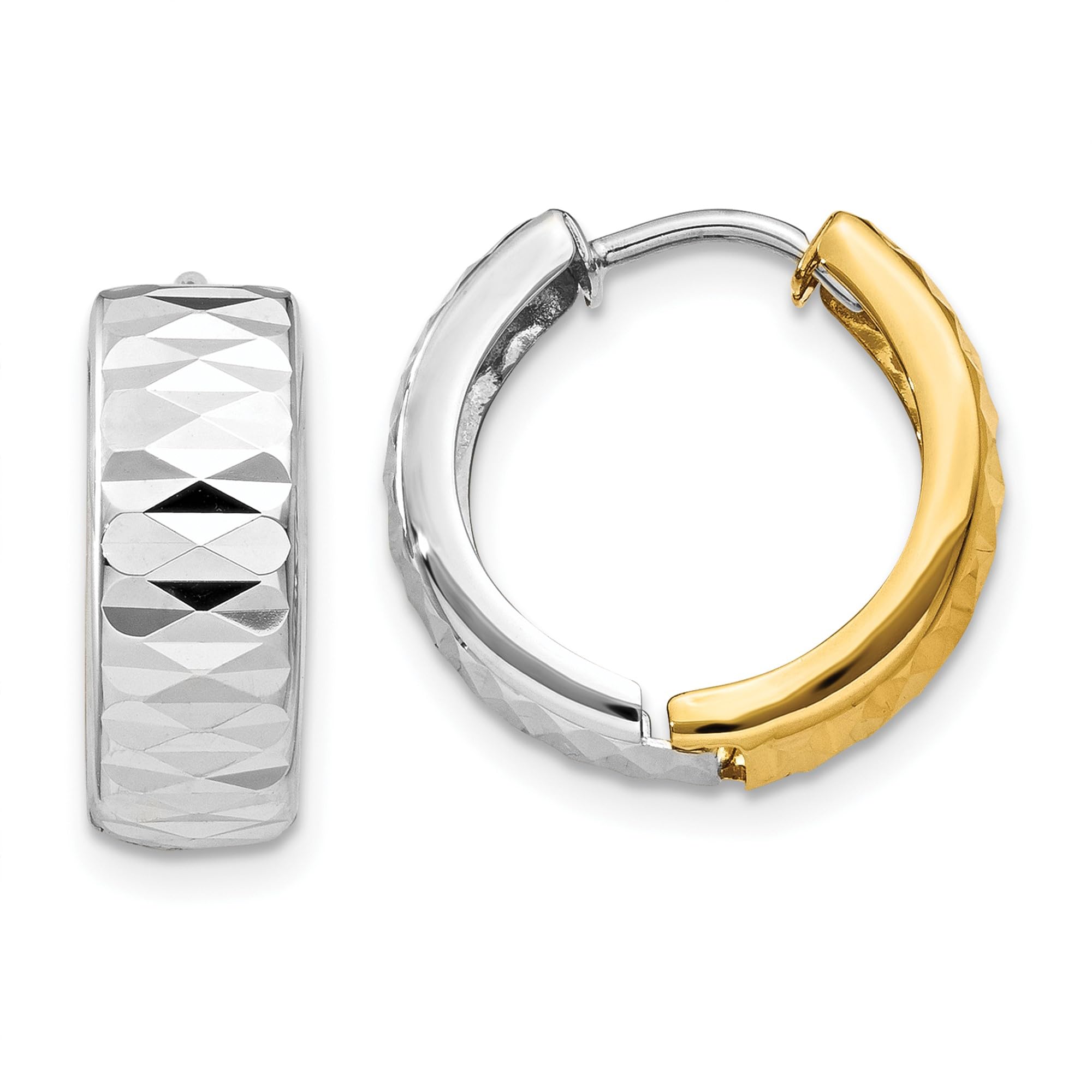 14K Solid Two Tone Gold Round Huggie Small Mini Hoop Earrings for Women - Dainty Everyday Jewelry, Perfect for Work, Date Night & Gifts