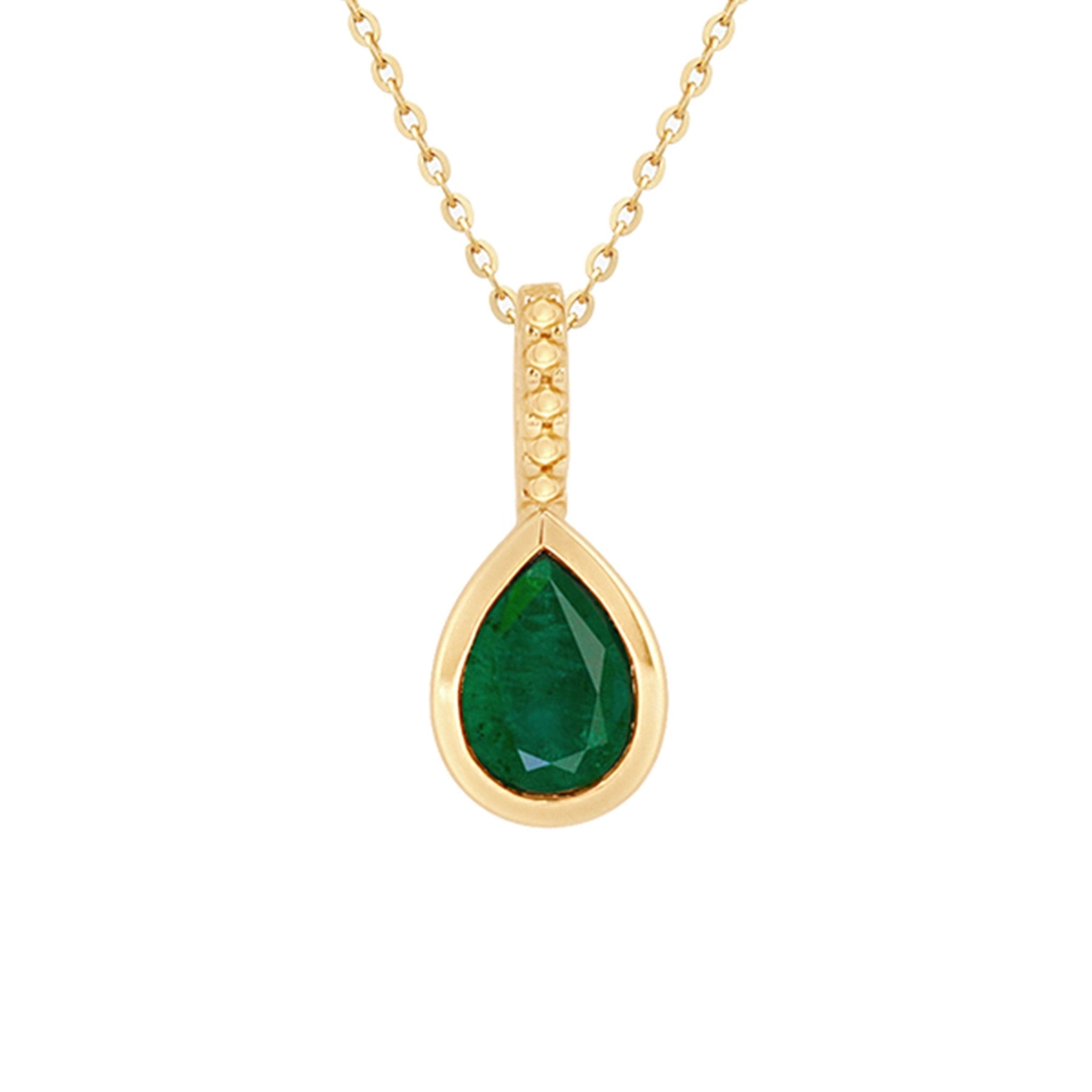 14K Yellow Gold Green Agate Teardrop Pendant Necklace - Dainty Bezel Set Gemstone Jewelry for Women, Perfect for Everyday Wear & Special Occasions
