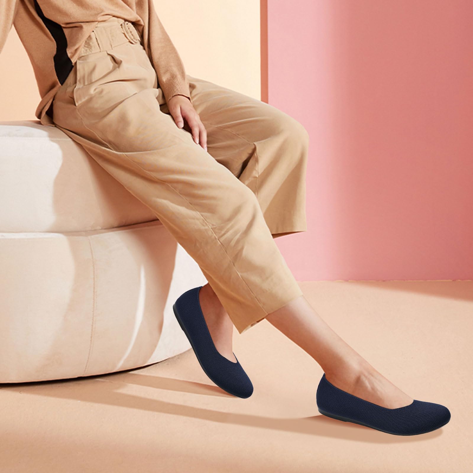 Women's Ballet Flats - Comfortable Knit Dressy Casual Shoes with Round Toe & Breathable Mesh for Work, Travel, and Everyday Wear