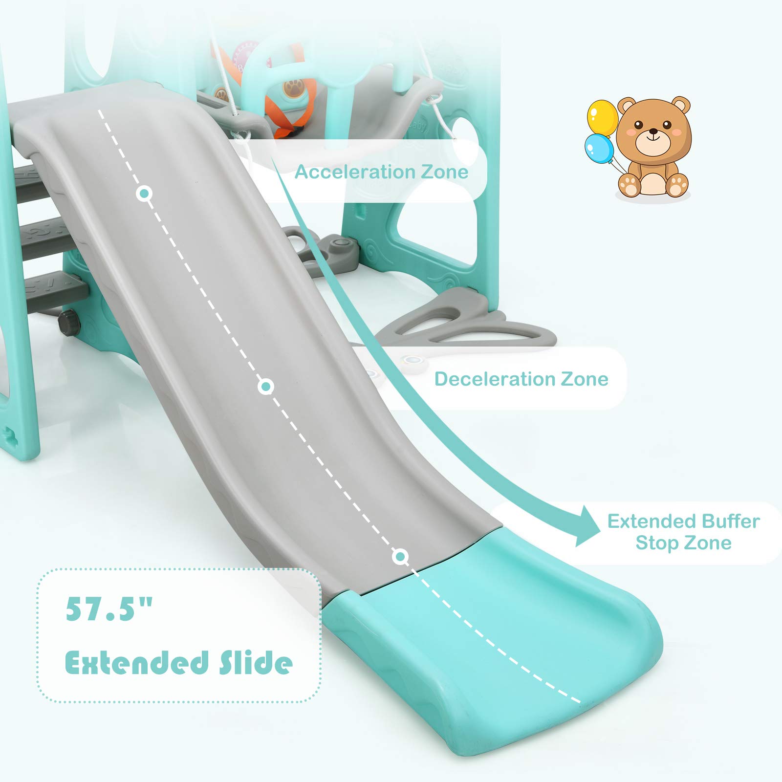 Costzon 4-in-1 Toddler Slide & Swing Set - Indoor/Outdoor Baby Playset with Slide, Swing, Climber & Basketball Hoop | Fun Playground Equipment for 1+ Year Old Girls & Boys | Perfect for Backyards, Playrooms & Birthday Gifts