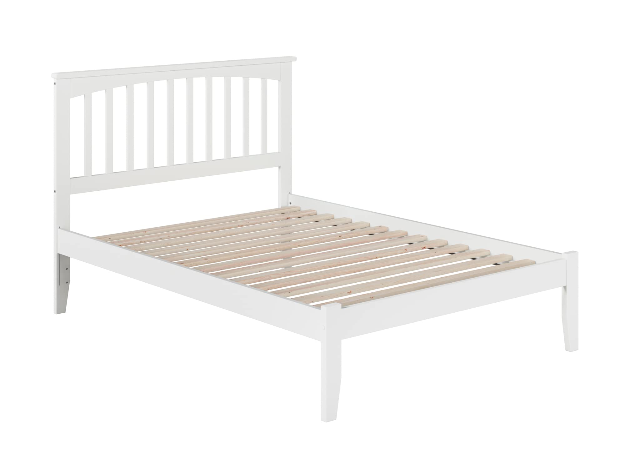 AFI Mission Full Platform Bed with USB Charger - Modern White Wooden Bed Frame for Small Spaces & Apartments - Perfect for Bedrooms, Guest Rooms & Studio Living