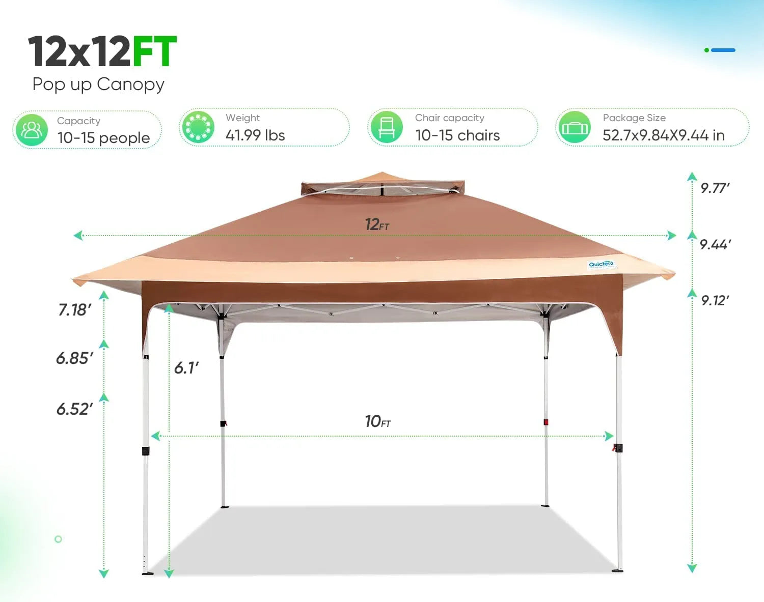12' x 12' Instant Pop Up Canopy Tent with Carry Bag - Portable Outdoor Shelter for Camping, Beach, Picnics & Backyard Parties
