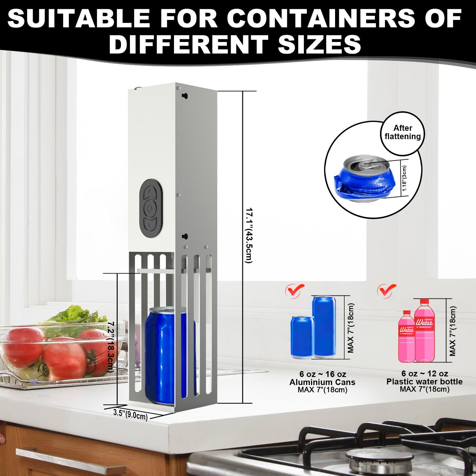 Automatic Electric Can Crusher - Heavy Duty Wall Mounted Can Smasher for 12oz & 16oz Aluminum Cans (Soda, Beer, Seltzer) & Plastic Bottles - Perfect for Recycling, Kitchen, Garage & Home Organization - Great Housewarming Gift for New Homeowners