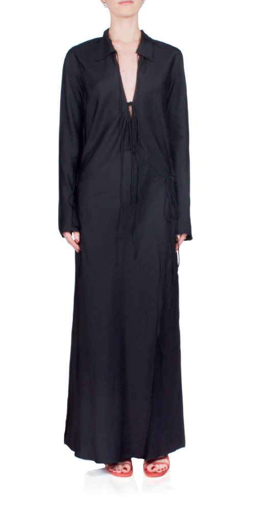 Emery Long Sleeve Tie Maxi Dress for Women - Elegant Flowy Formal Evening Gown with Side Slit - Perfect for Weddings, Parties & Special Occasions