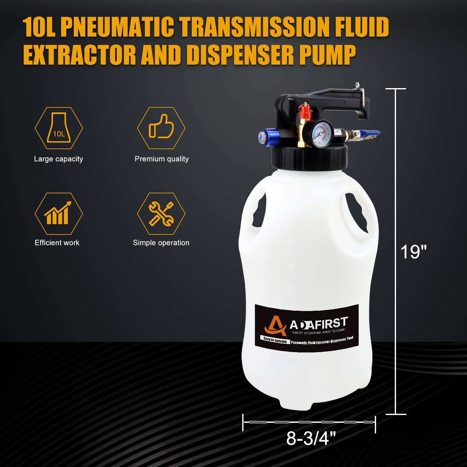10L Pneumatic Transmission Fluid Transfer Pump Kit - ATF, Gear Oil & Differential Oil Extractor & Dispenser Tool with Adapters - Perfect for Garage, Auto Shop & DIY Car Maintenance