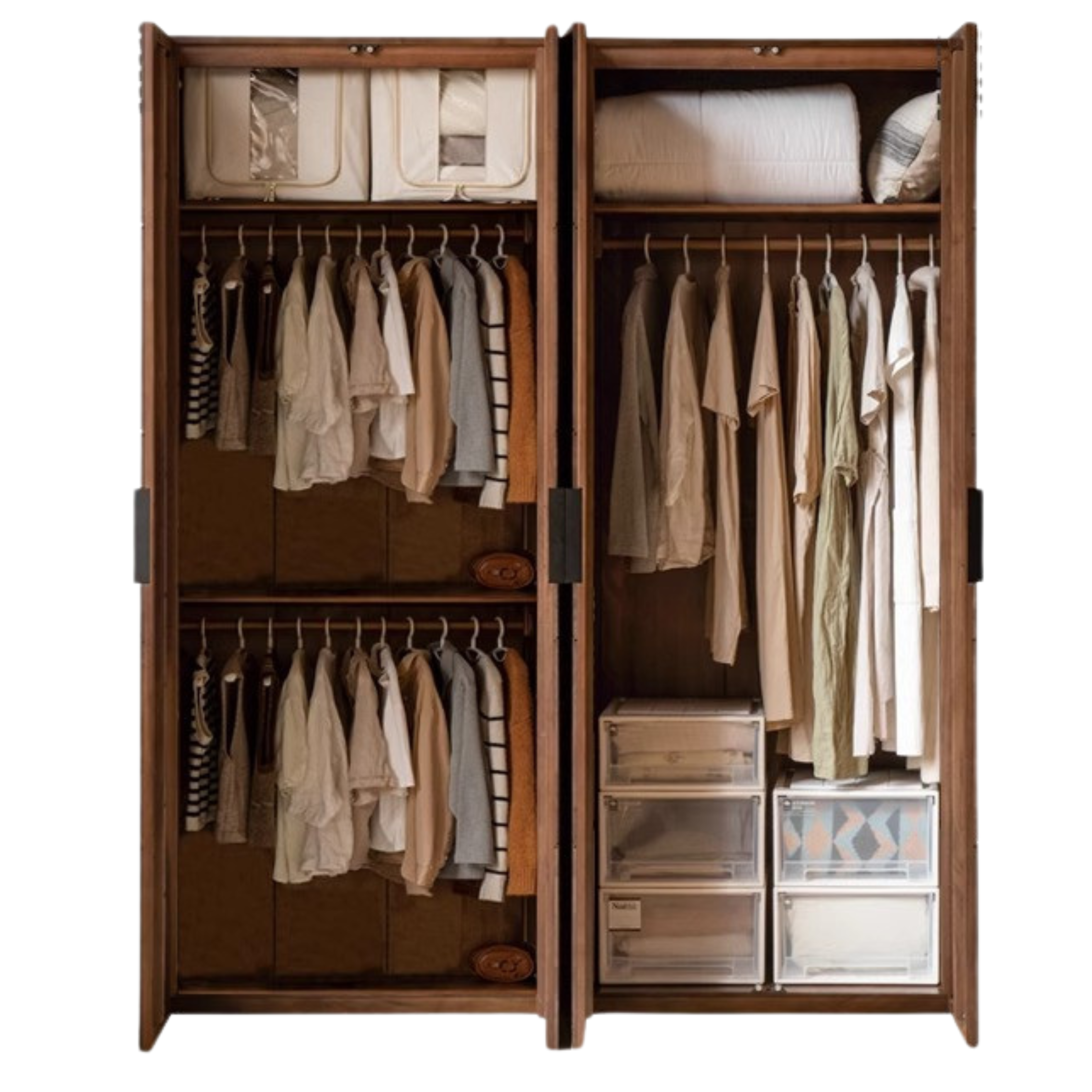 Premium Black Walnut Solid Wood Wardrobe Closet - Spacious Storage for Bedroom, Walk-In Closet & Guest Room Organization