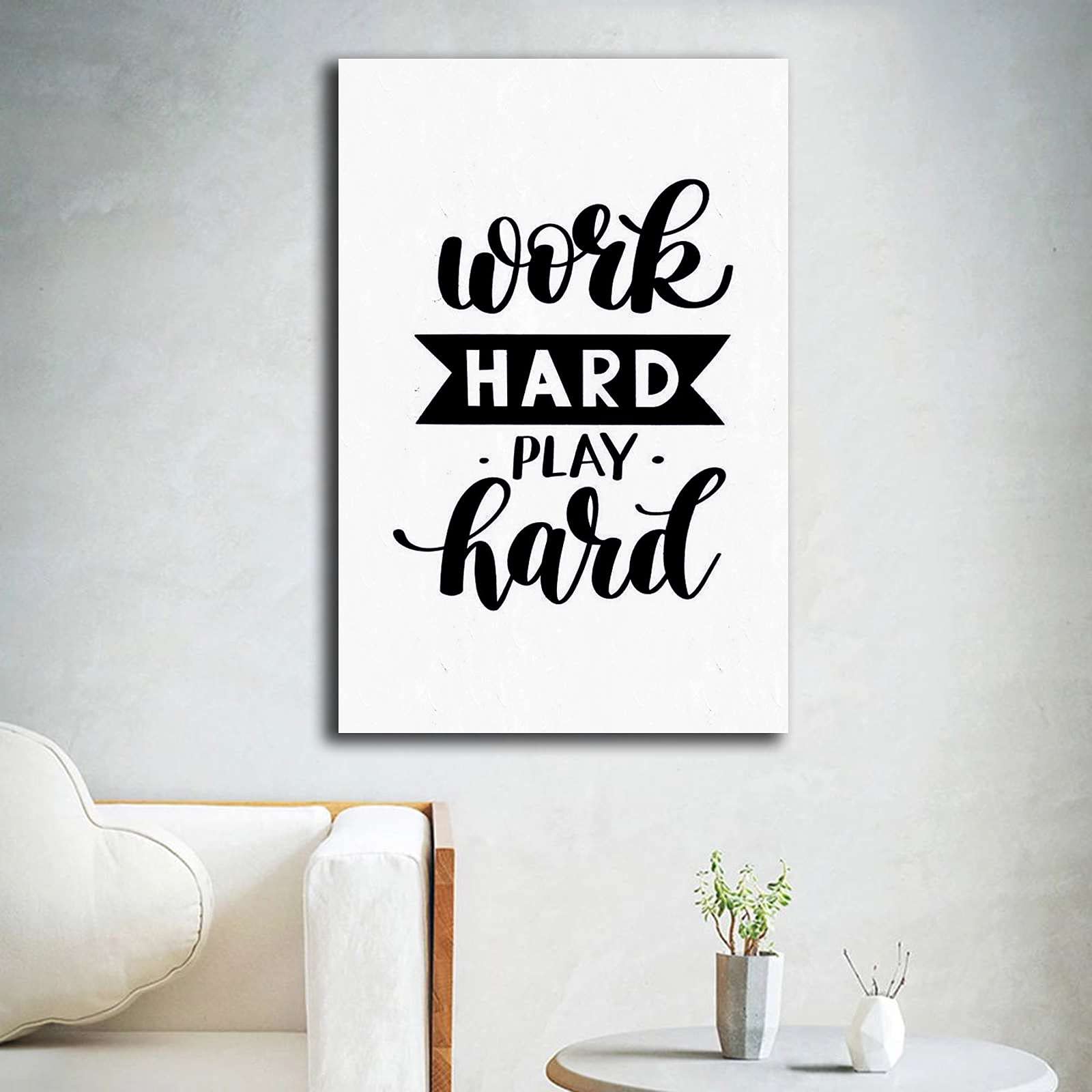 FFPCGCL Motivational 'Work Hard Play Hard' Quote Art Print - 20x30 Inch (50x75cm) Canvas Wall Decor for Living Room, Bedroom, Office & Bathroom - Inspirational Home & Workplace Wall Art