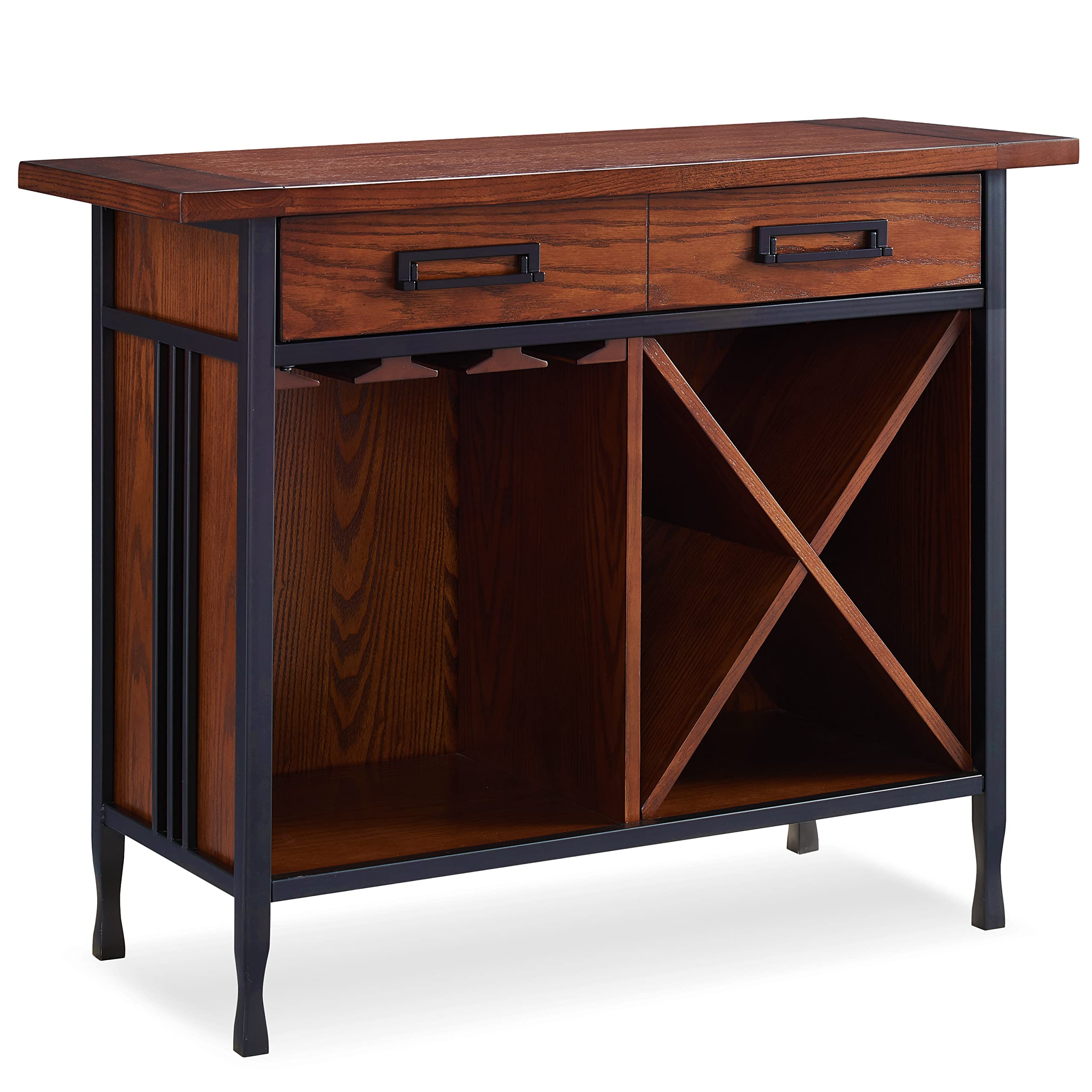 Leick Home 11240 Rustic Mini Bar with Wine Storage - Mission Oak Finish, Single Drawer for Glass & Bottle Organization - Perfect for Living Room, Home Bar, or Dining Room Decor