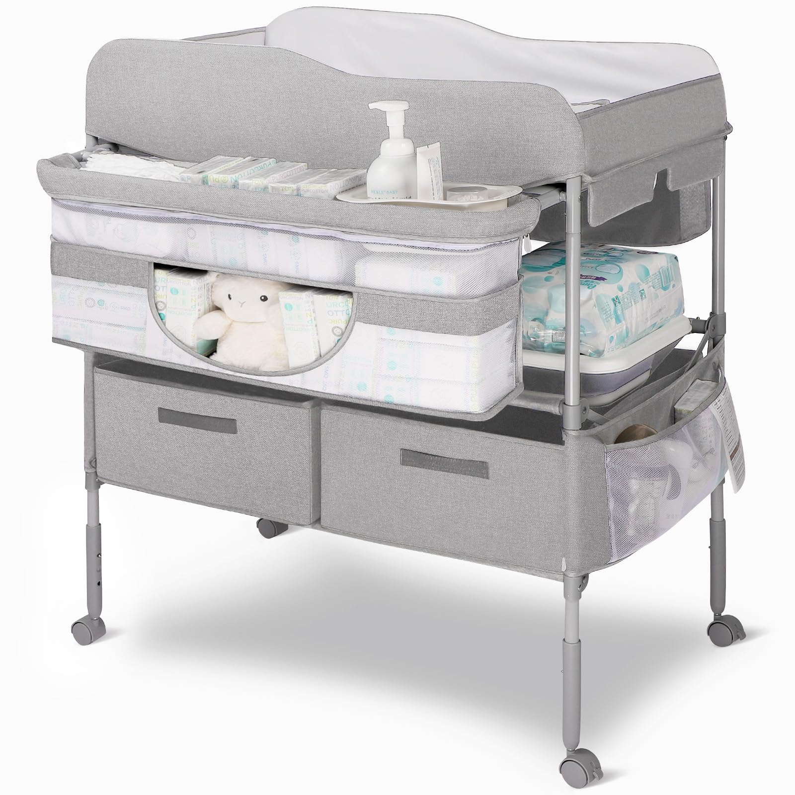 Portable Baby Changing Table with Nappy Mats & Storage - Foldable Diaper Changing Station for Newborns & Infants, Includes Safety Belt, Locking Wheels & Baby Potties - Perfect for Nursery, Travel & Home Use
