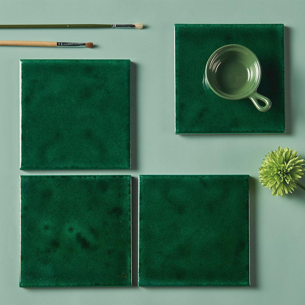 Premium Havana Hunter Green 100X100 Handmade Zellige Gloss Tile - Perfect for Kitchen Backsplash, Bathroom Walls & Mediterranean Style Home Decor