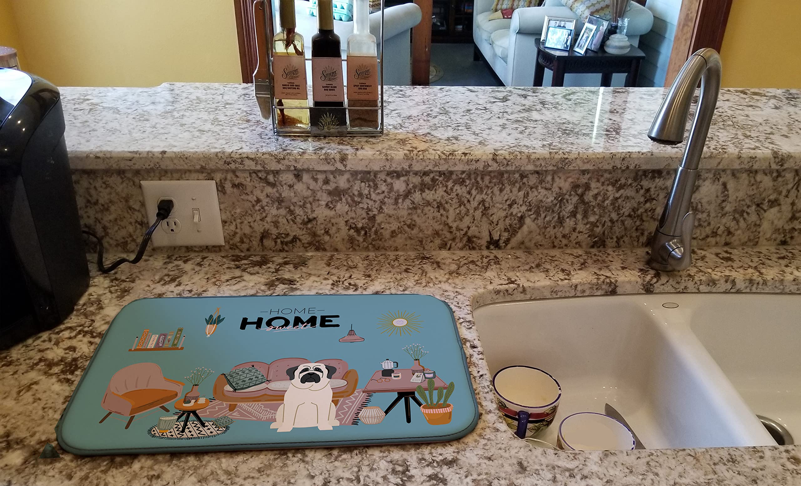 White Mastiff Dish Drying Mat - Absorbent Kitchen Counter Pad (14x21