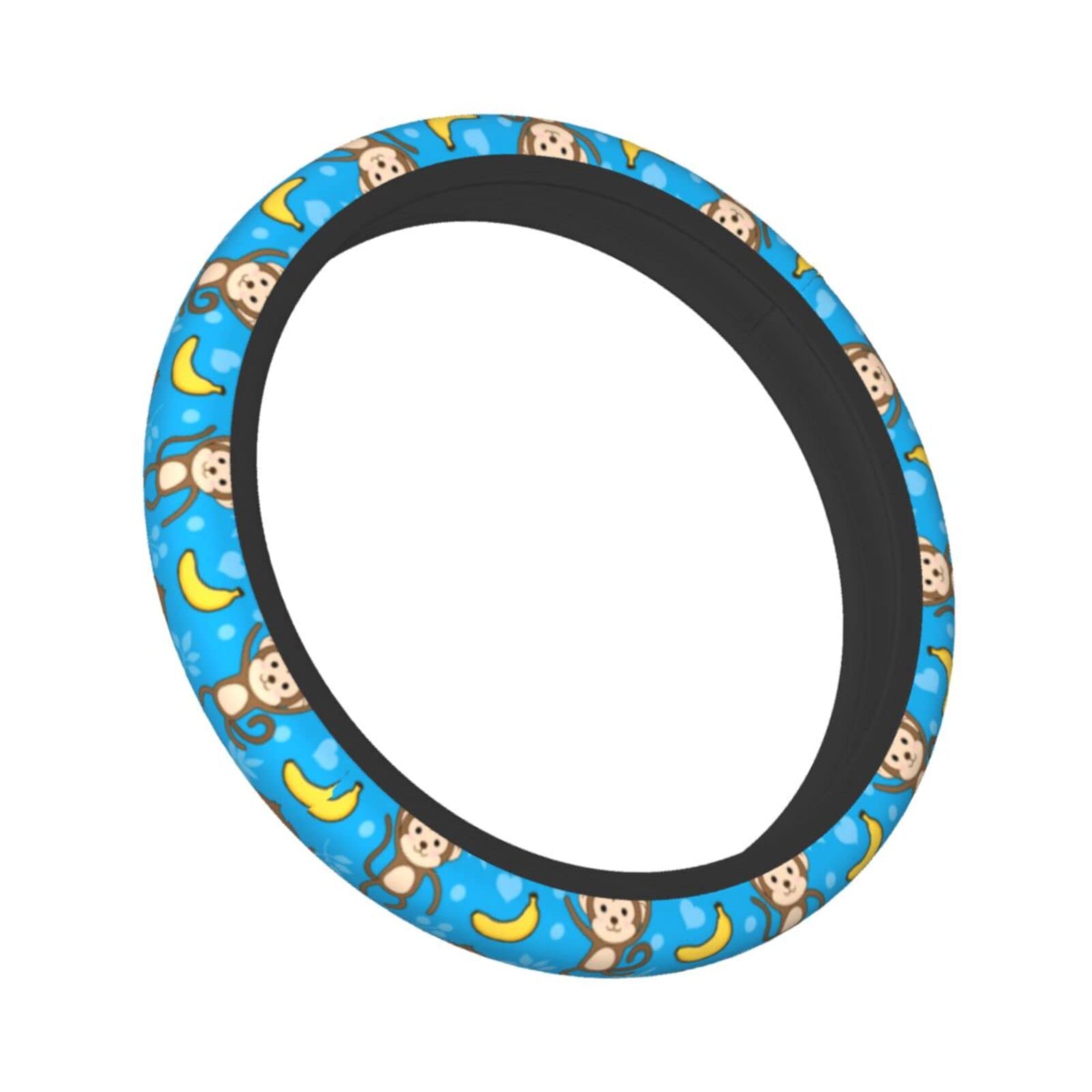 Blue Monkey & Banana Print Neoprene Steering Wheel Cover - Universal 15 Inch Car Wheel Protector, Cute Animal Design Auto Accessories for Cars, SUVs & Trucks - Perfect for Road Trips & Daily Commutes
