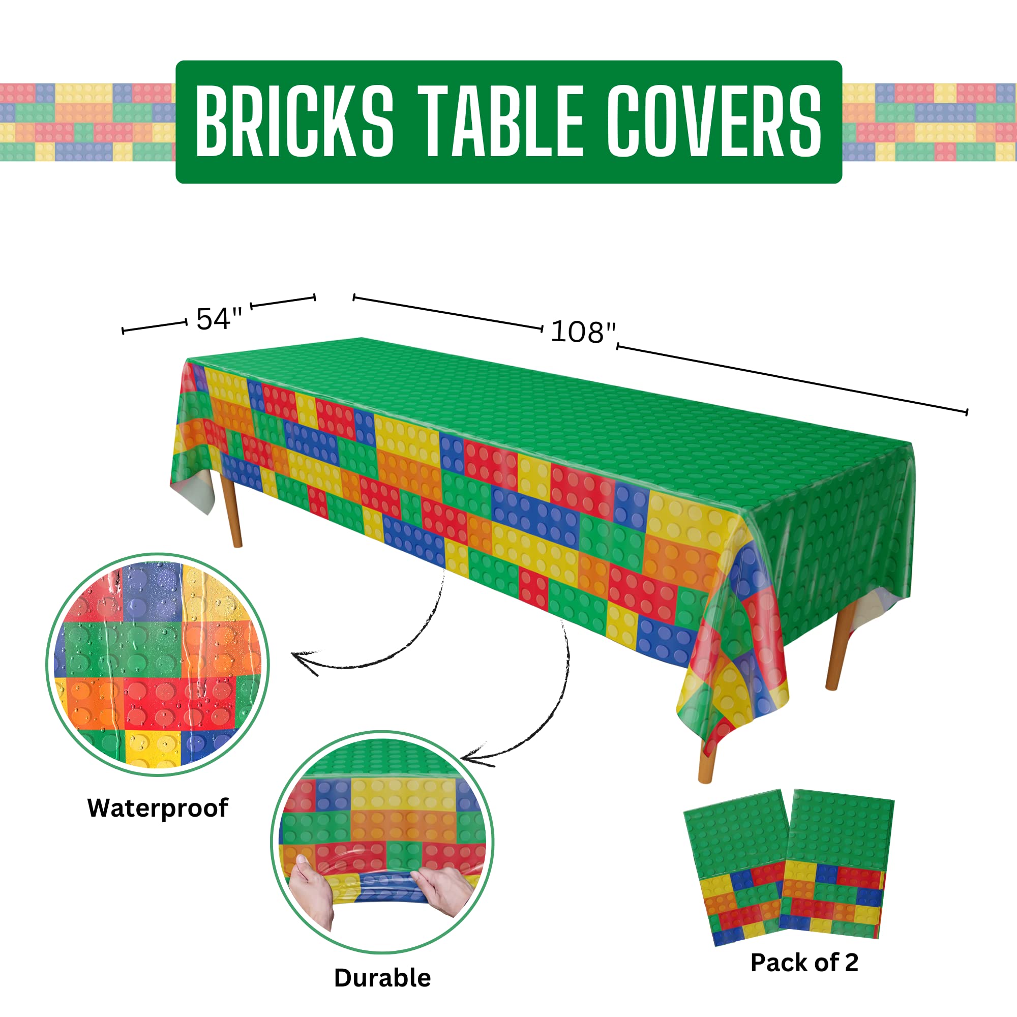 Building Block Deluxe Party Supplies Pack (137 Pieces for 16 Guests) - Brick Themed Party Decorations, Gamer Birthday Party Kit, Minecraft Inspired Blocks, Kids Construction Birthday Decor - Perfect for Lego Parties, Baby Showers & Classroom Activities