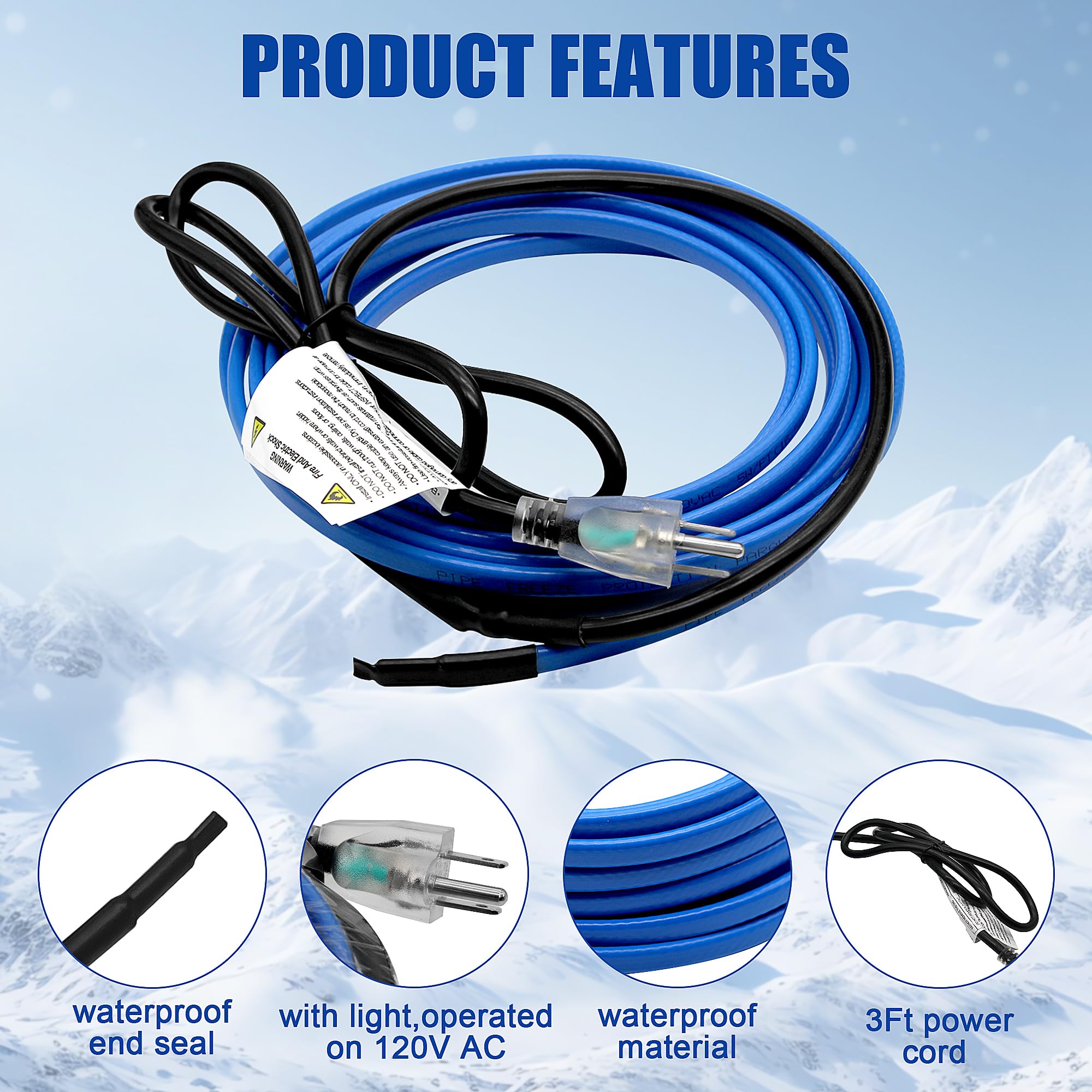 Self-Regulating Heat Tape for Pipe Freeze Protection - 15FT Water Pipe Heating Cable for Metal & Plastic Pipes | Indoor/Outdoor Use for Home, RV & Garden Pipes in Winter
